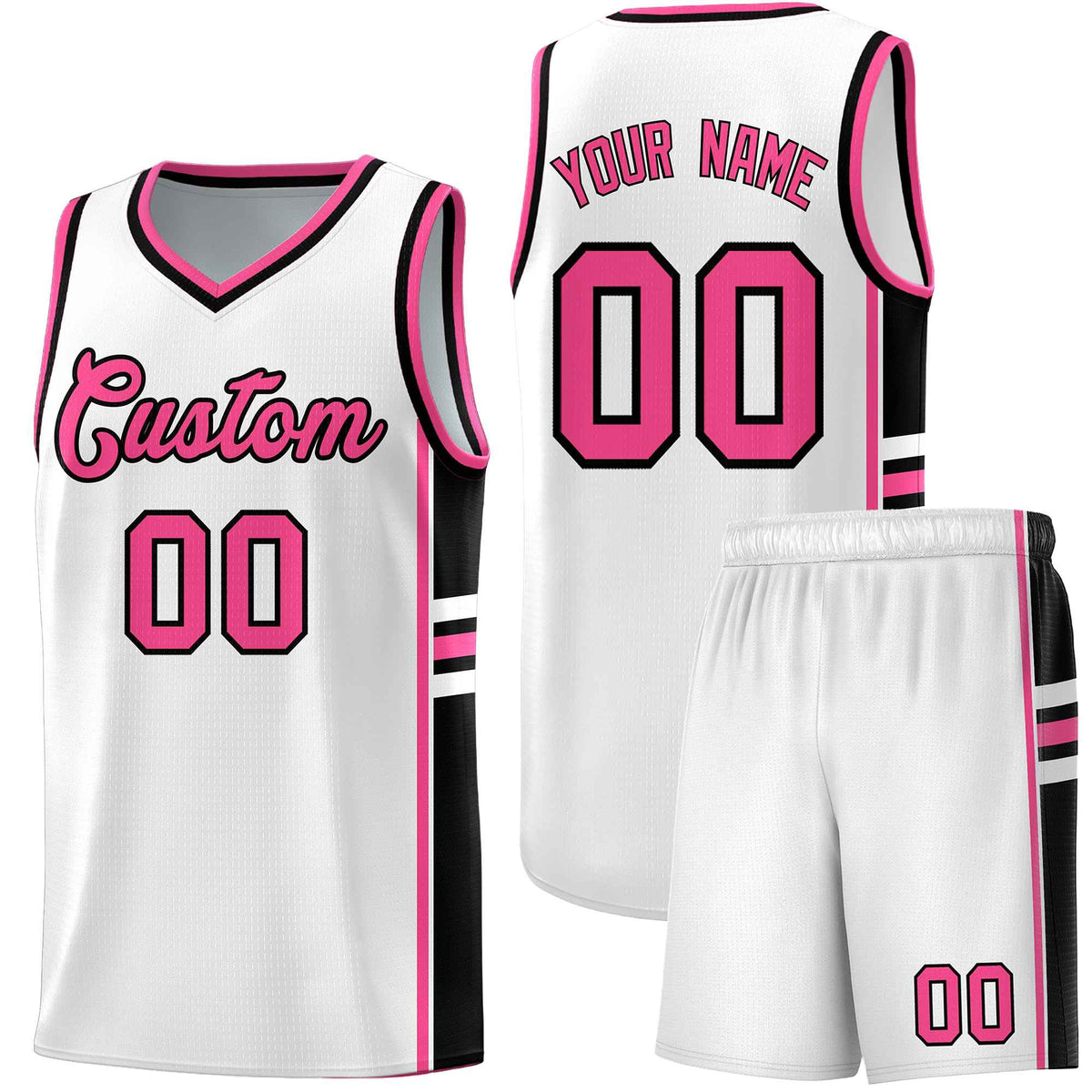 Custom Youth Basketball Jersey - White Pink Personalized Varsity Two-Tone Uniform