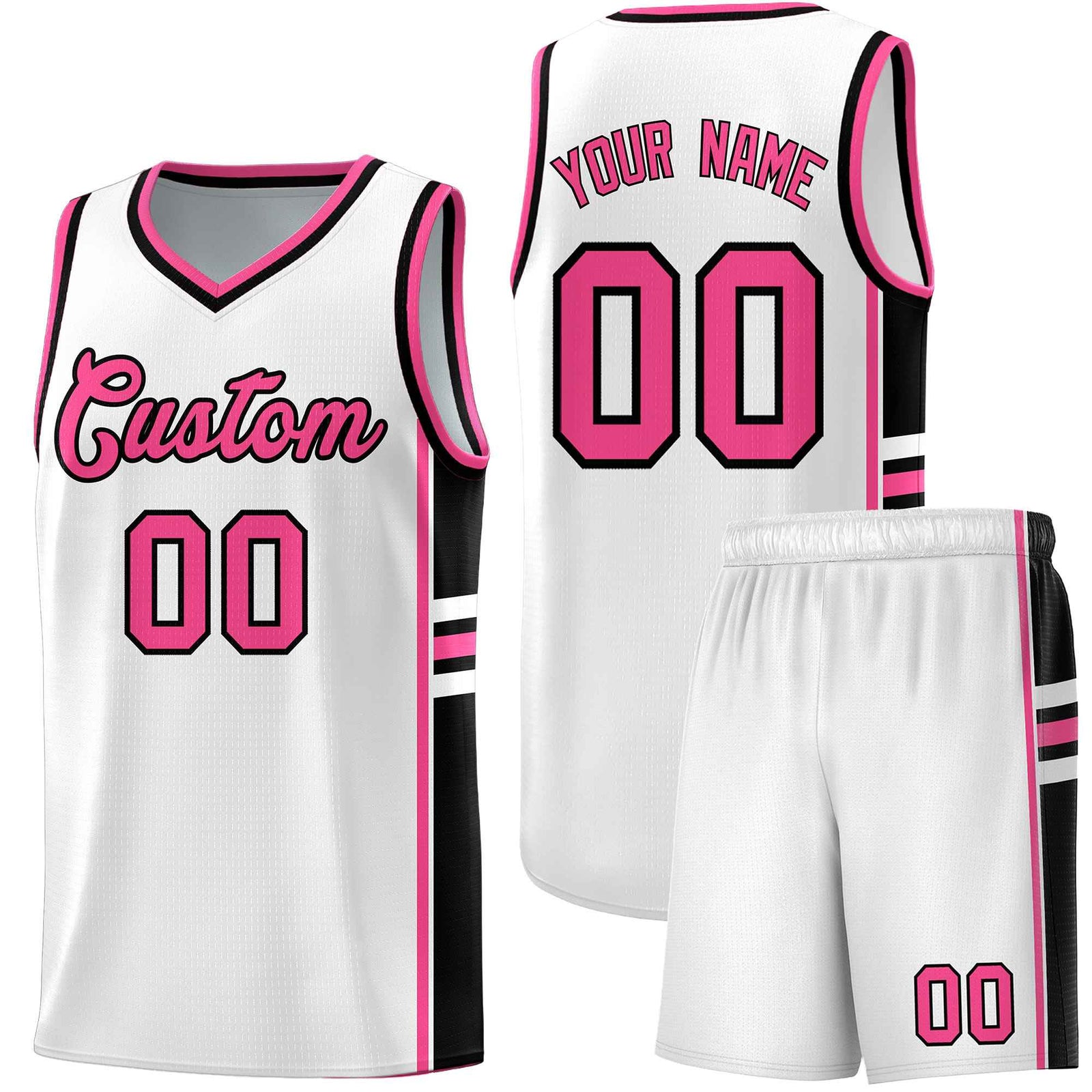 Custom Youth Basketball Jersey - White Pink Personalized Varsity Two-Tone Uniform