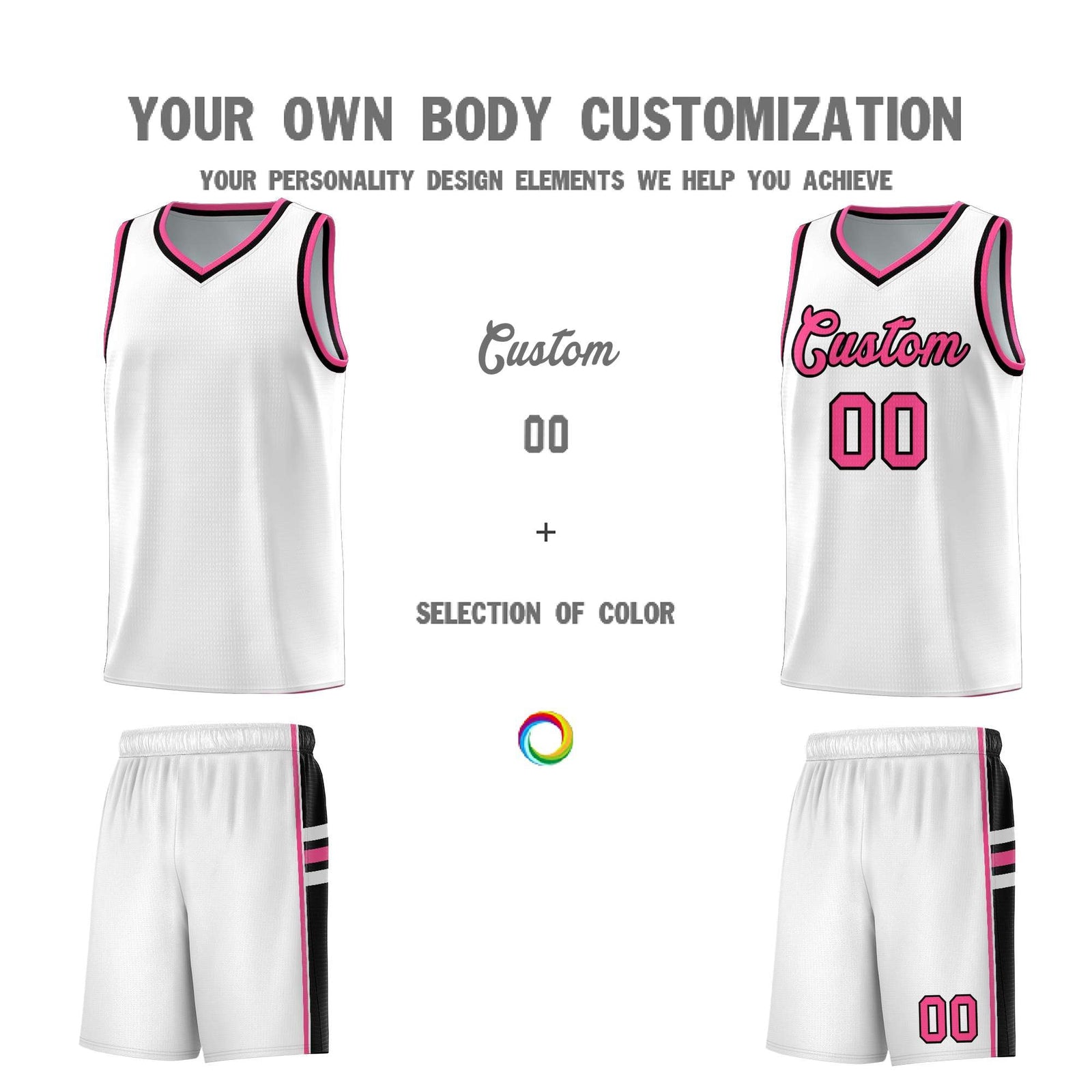 Custom Youth Basketball Jersey - White Pink Personalized Varsity Two-Tone Uniform