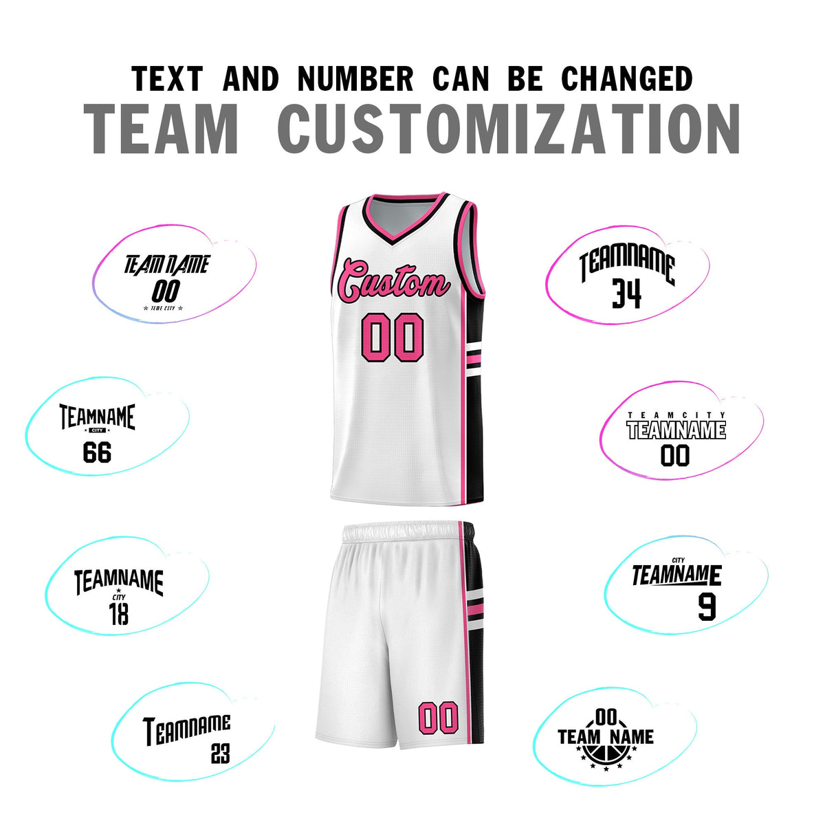 Custom Youth Basketball Jersey - White Pink Personalized Varsity Two-Tone Uniform