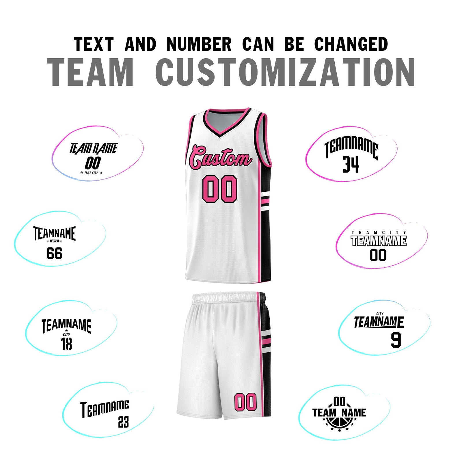 Custom Youth Basketball Jersey - White Pink Personalized Varsity Two-Tone Uniform
