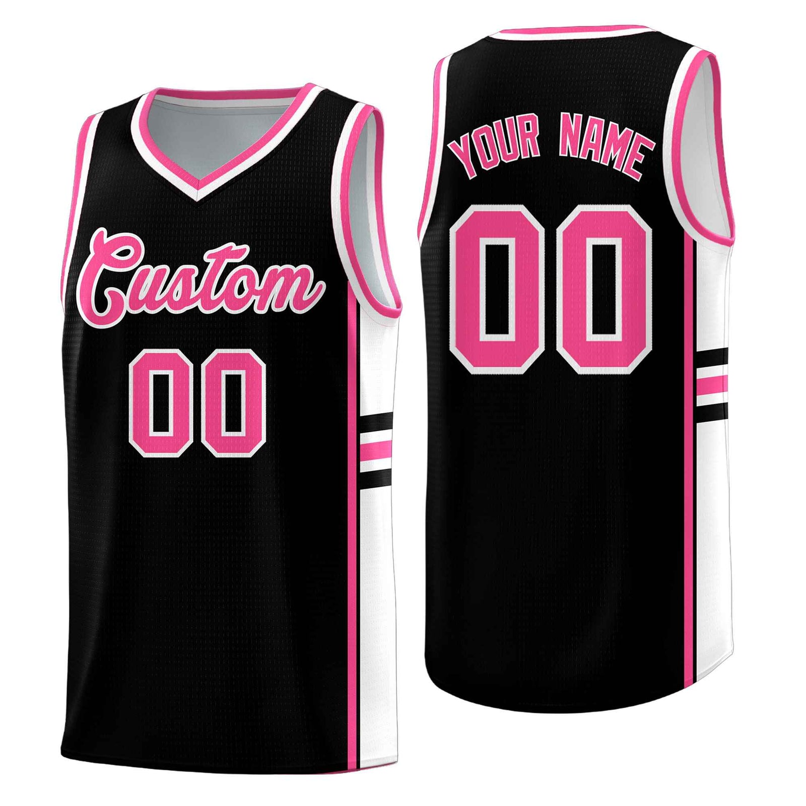 Custom Youth Basketball Jersey - Black Pink Two-Tone Classic Varsity Uniform