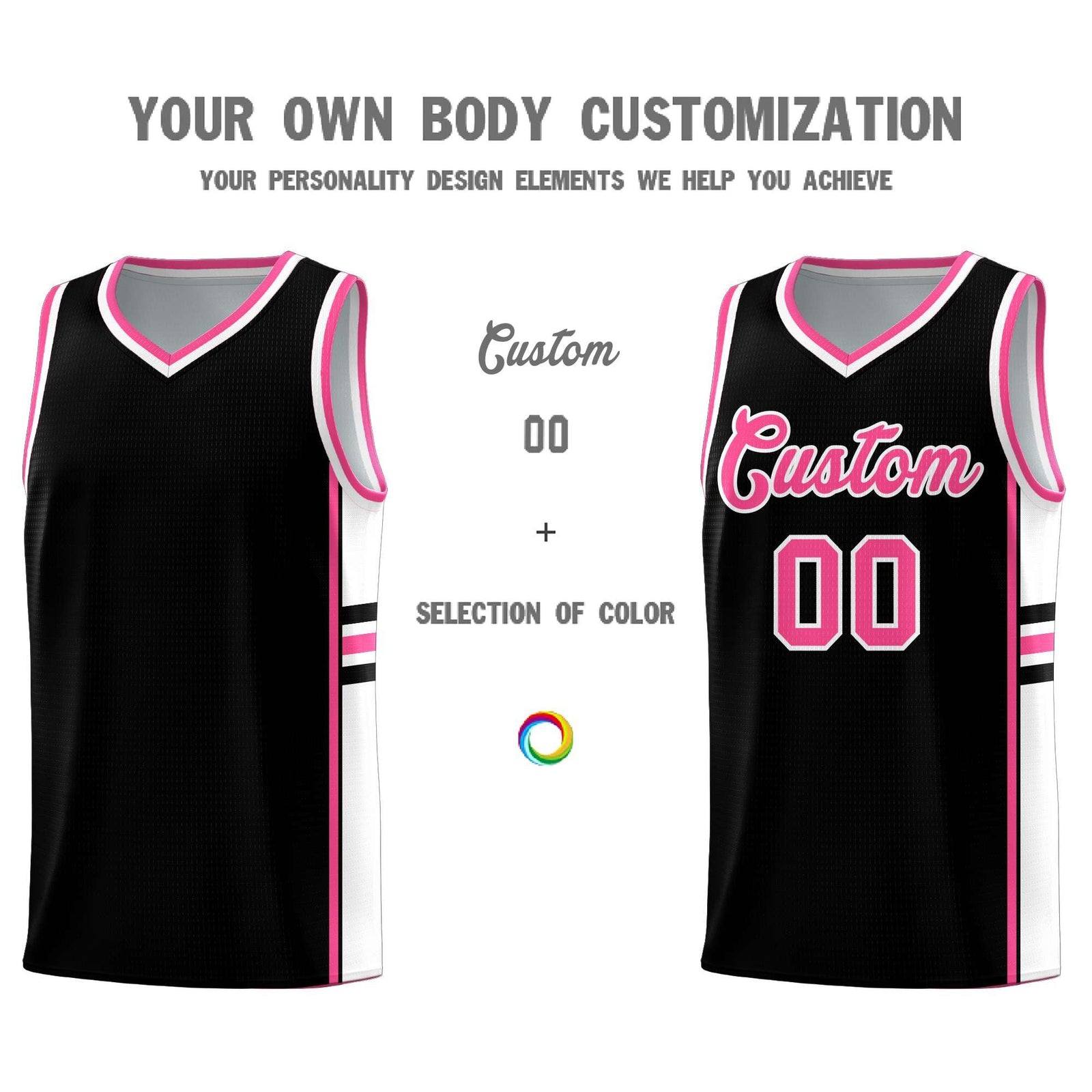 Custom Youth Basketball Jersey - Black Pink Two-Tone Classic Varsity Uniform