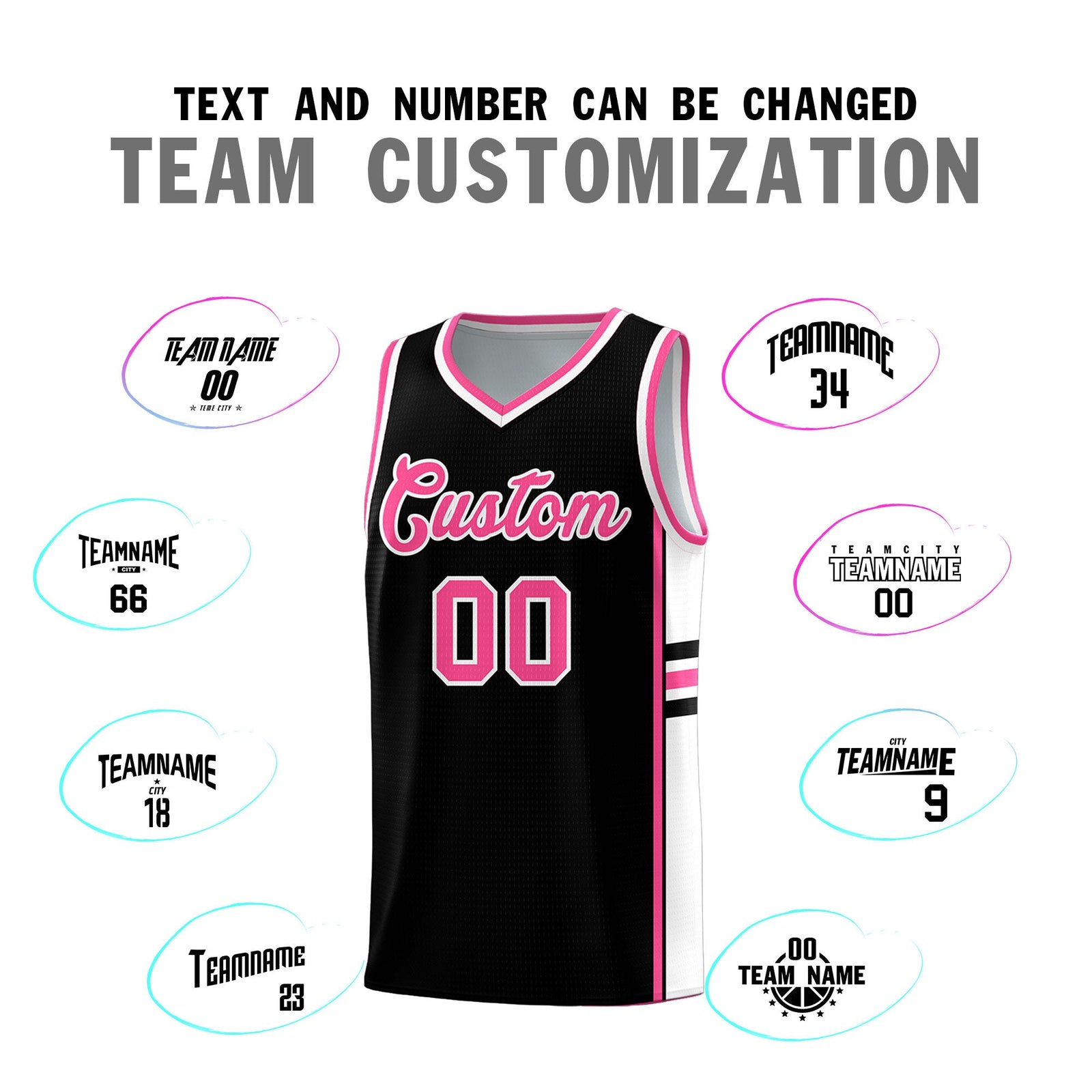 Custom Youth Basketball Jersey - Black Pink Two-Tone Classic Varsity Uniform