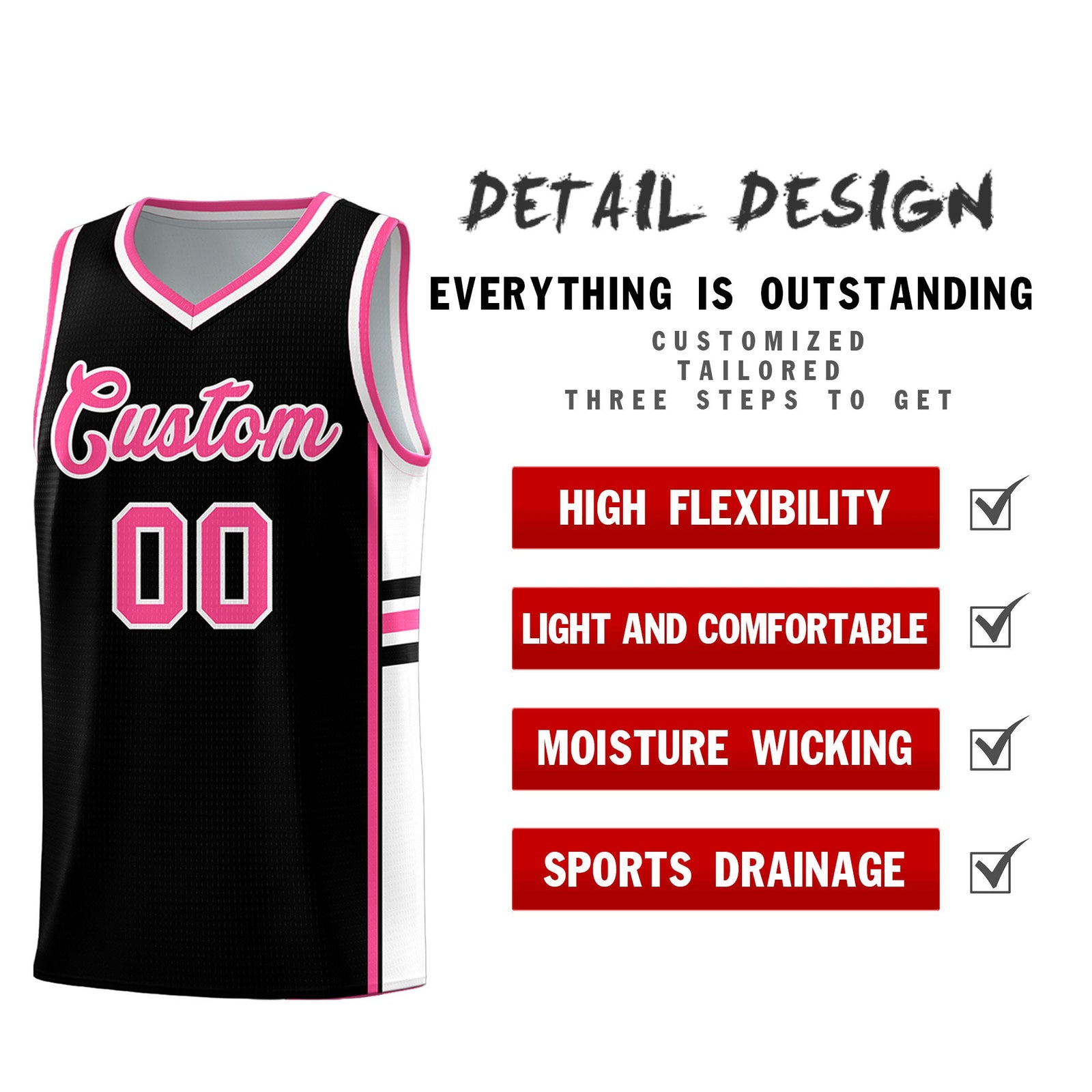 Custom Youth Basketball Jersey - Black Pink Two-Tone Classic Varsity Uniform
