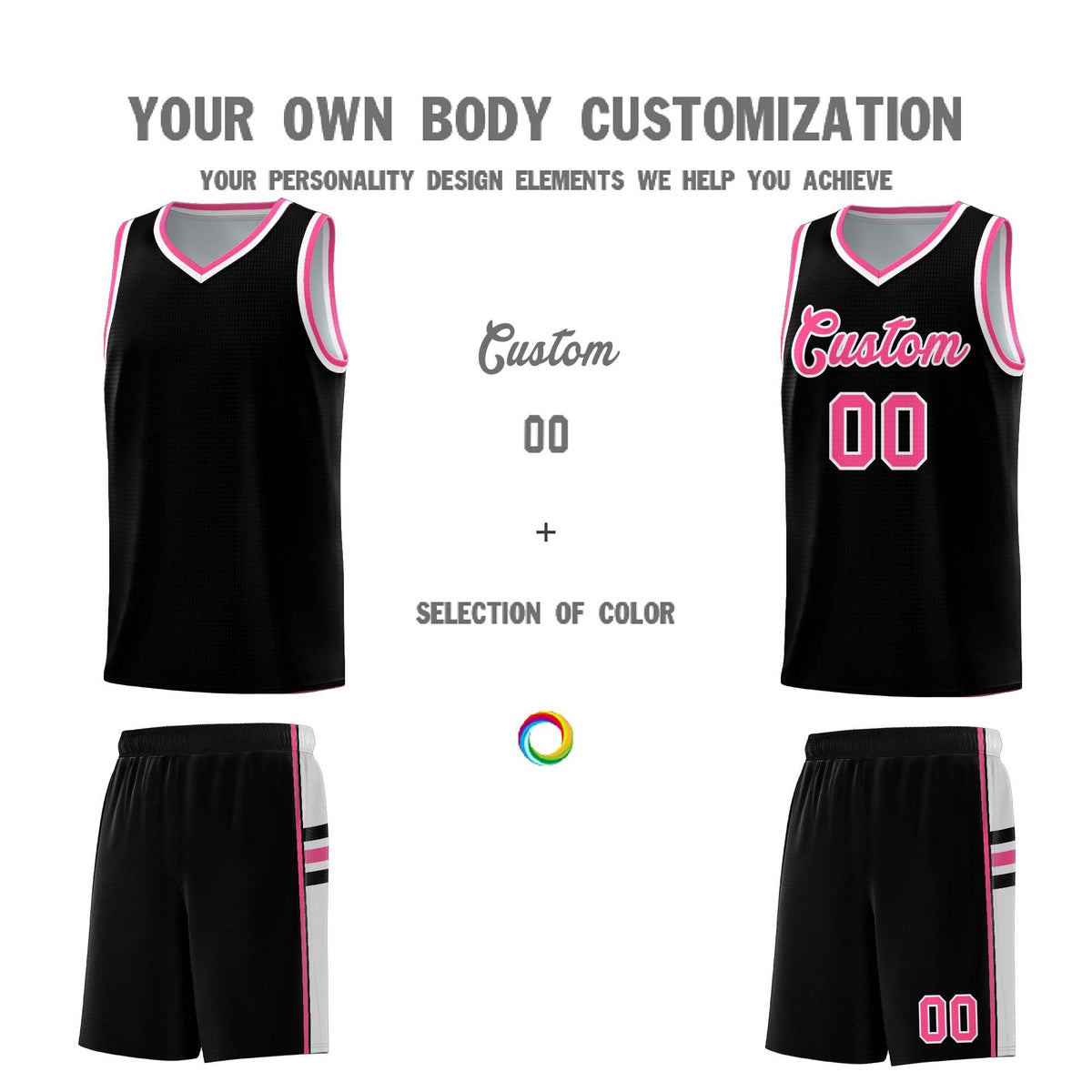 Custom Youth Basketball Jersey - Black Pink Two-Tone Classic Varsity Uniform