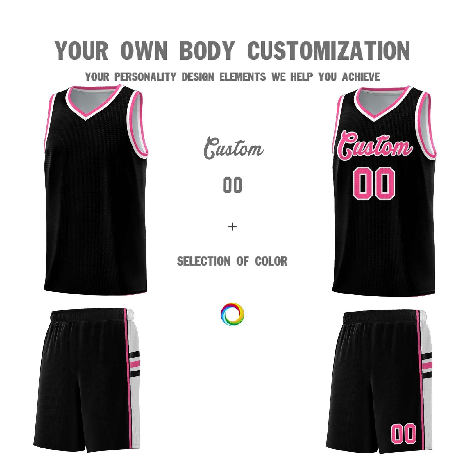 Custom Youth Basketball Jersey - Black Pink Two-Tone Classic Varsity Uniform