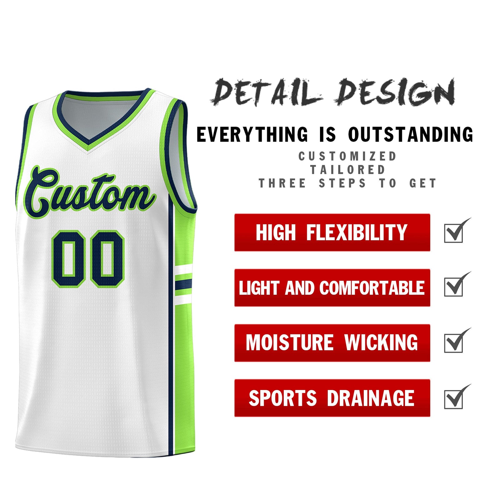 Custom Youth Basketball Jersey - White Fluorescent Green Two-Tone Varsity Jersey Set
