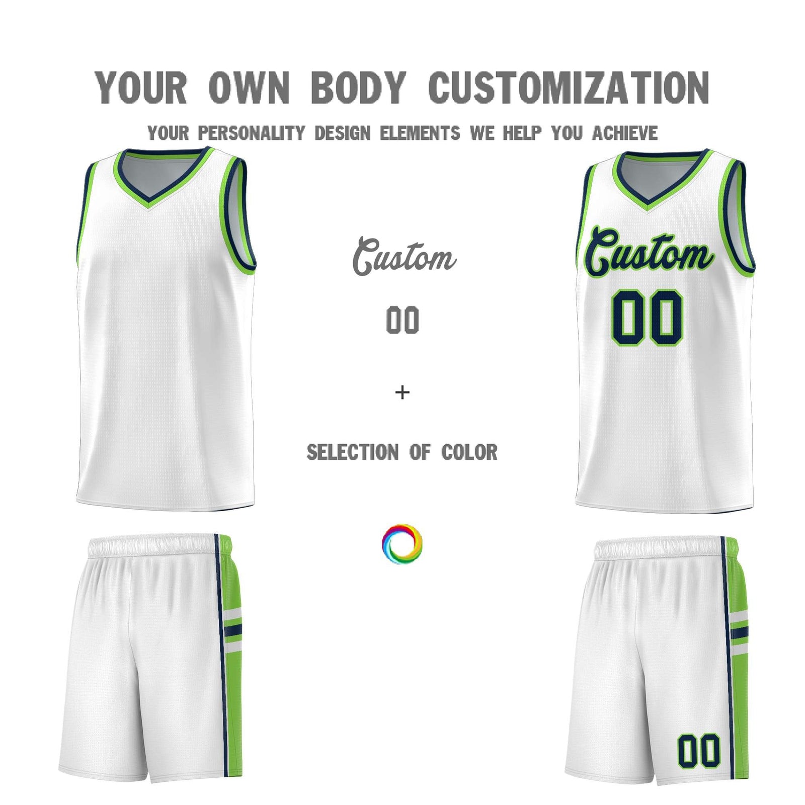 Custom Youth Basketball Jersey - White Fluorescent Green Two-Tone Varsity Jersey Set