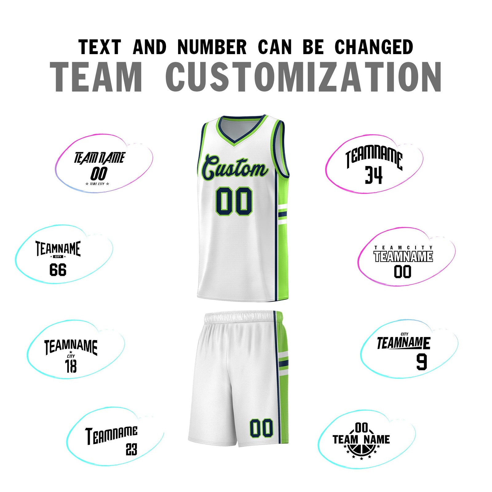 Custom Youth Basketball Jersey - White Fluorescent Green Two-Tone Varsity Jersey Set
