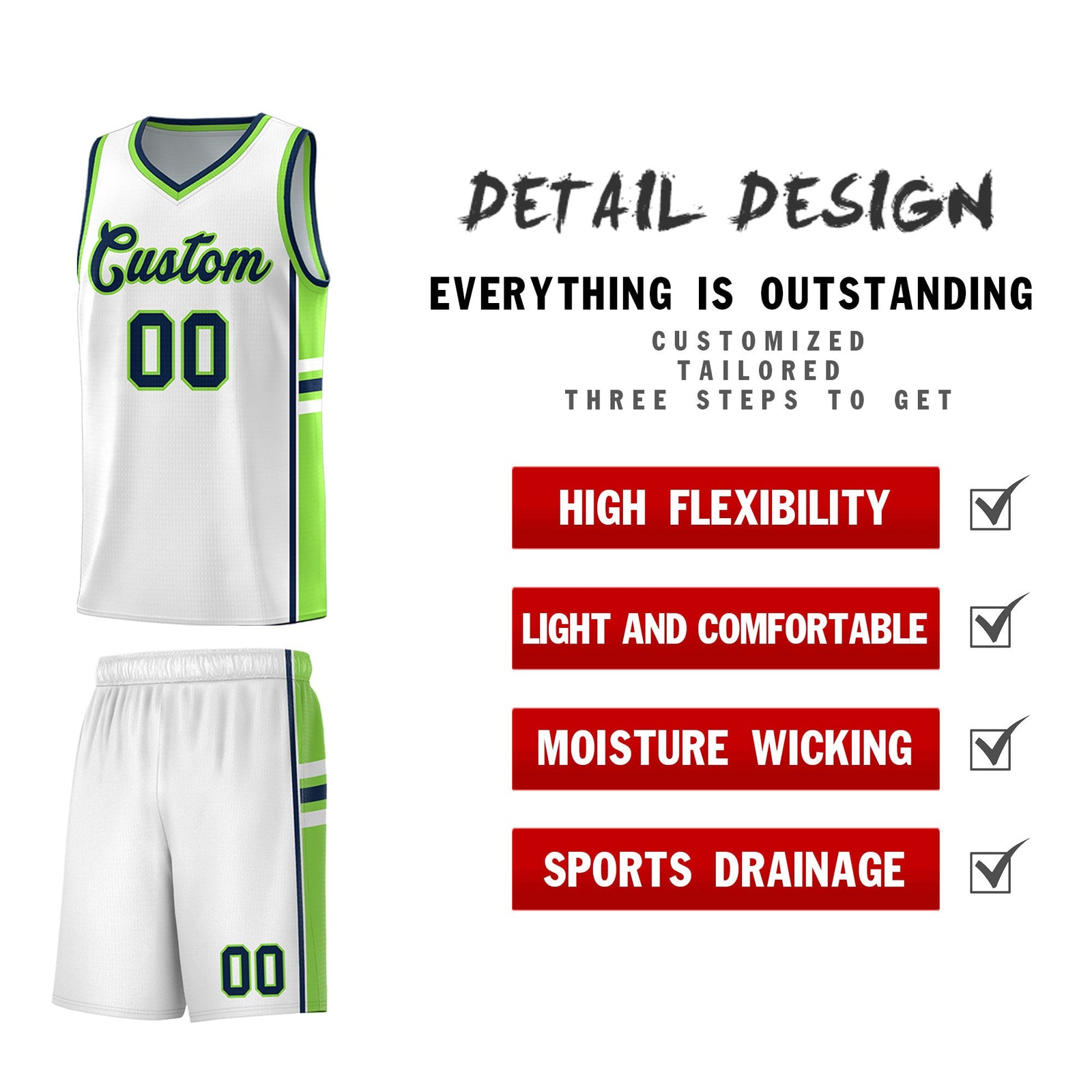 Custom Youth Basketball Jersey - White Fluorescent Green Two-Tone Varsity Jersey Set
