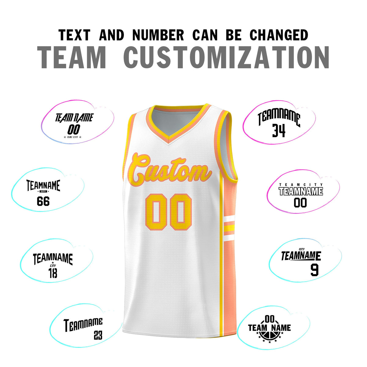 Custom Youth Basketball Jersey - White Light Orange Two-Tone Varsity Jersey Set