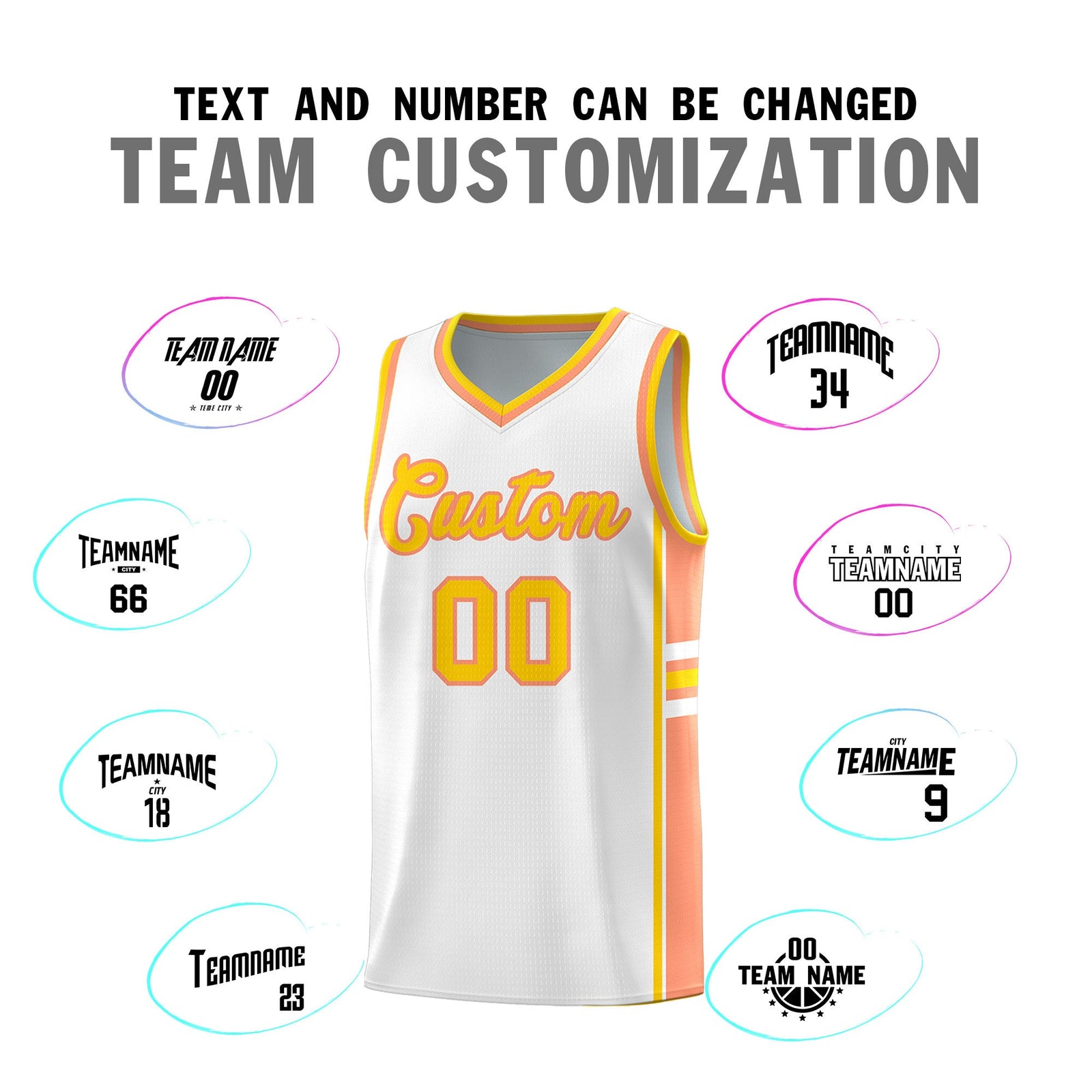 Custom Youth Basketball Jersey - White Light Orange Two-Tone Varsity Jersey Set