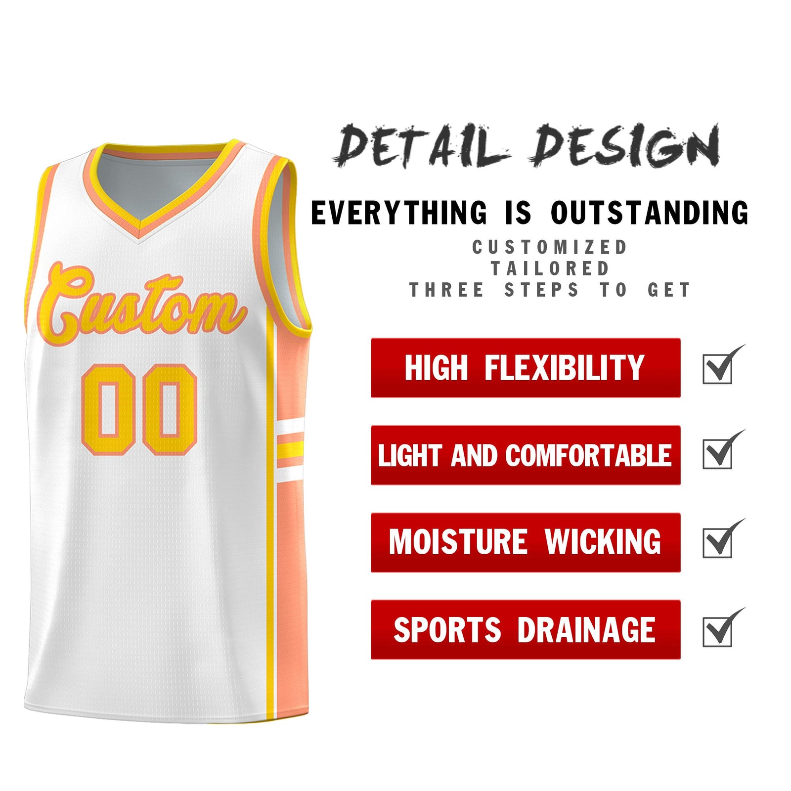 Custom Youth Basketball Jersey - White Light Orange Two-Tone Varsity Jersey Set