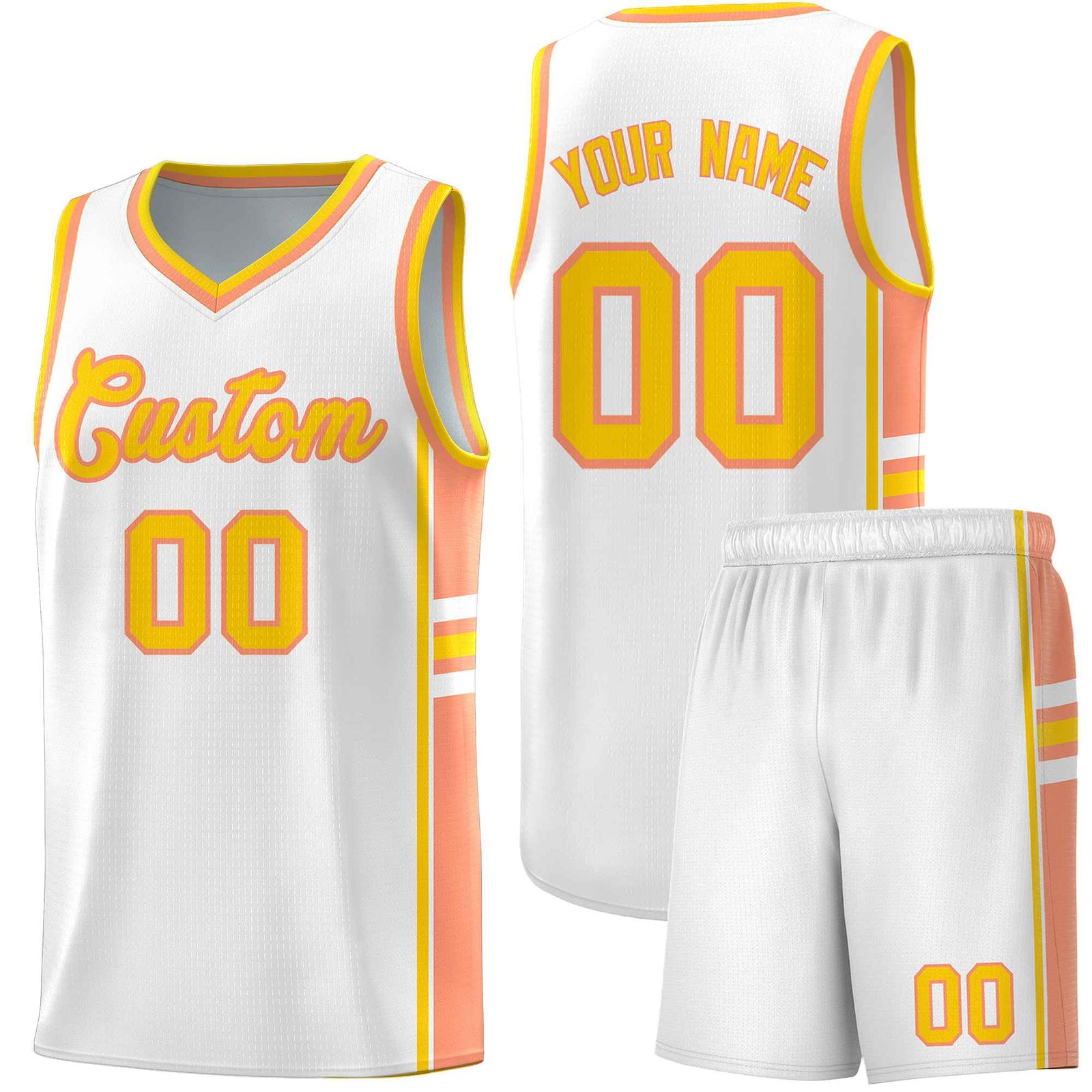 Custom Youth Basketball Jersey - White Light Orange Two-Tone Varsity Jersey Set