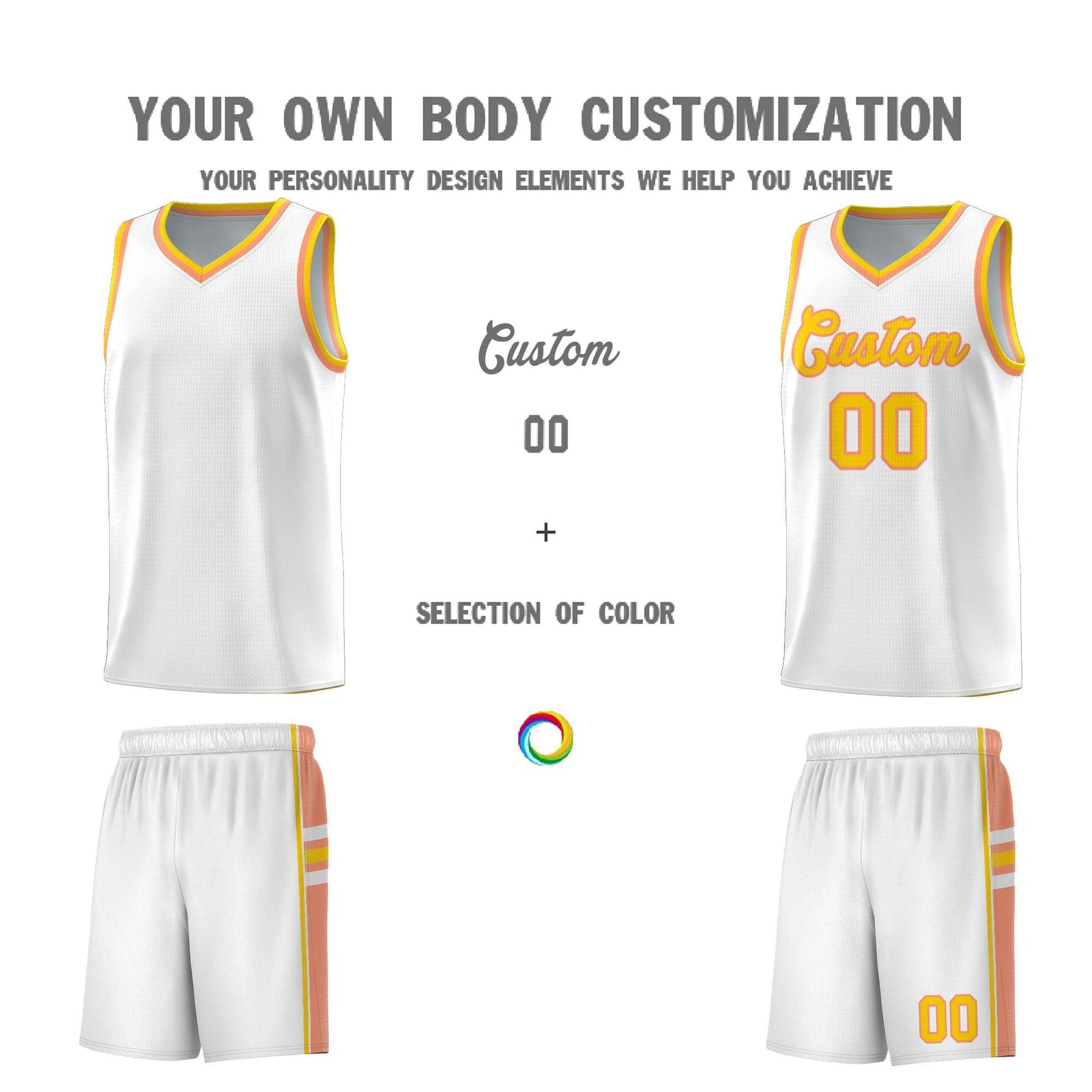 Custom Youth Basketball Jersey - White Light Orange Two-Tone Varsity Jersey Set
