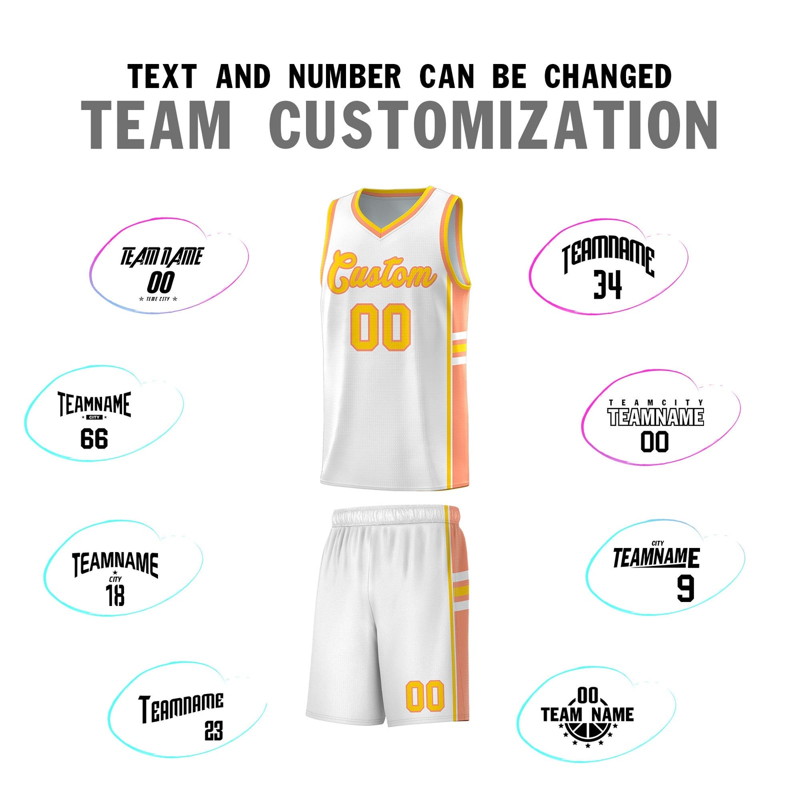 Custom Youth Basketball Jersey - White Light Orange Two-Tone Varsity Jersey Set