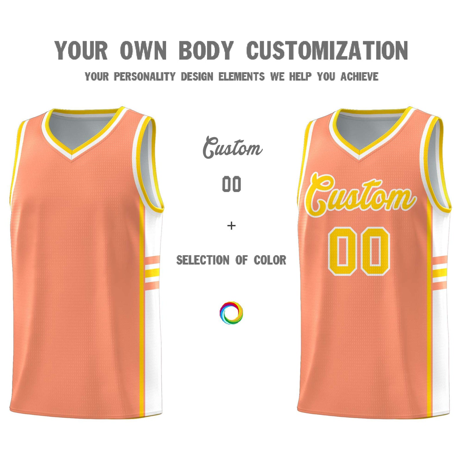 Custom Youth Basketball Jersey - Light Orange White Two-Tone Classic Varsity Uniform