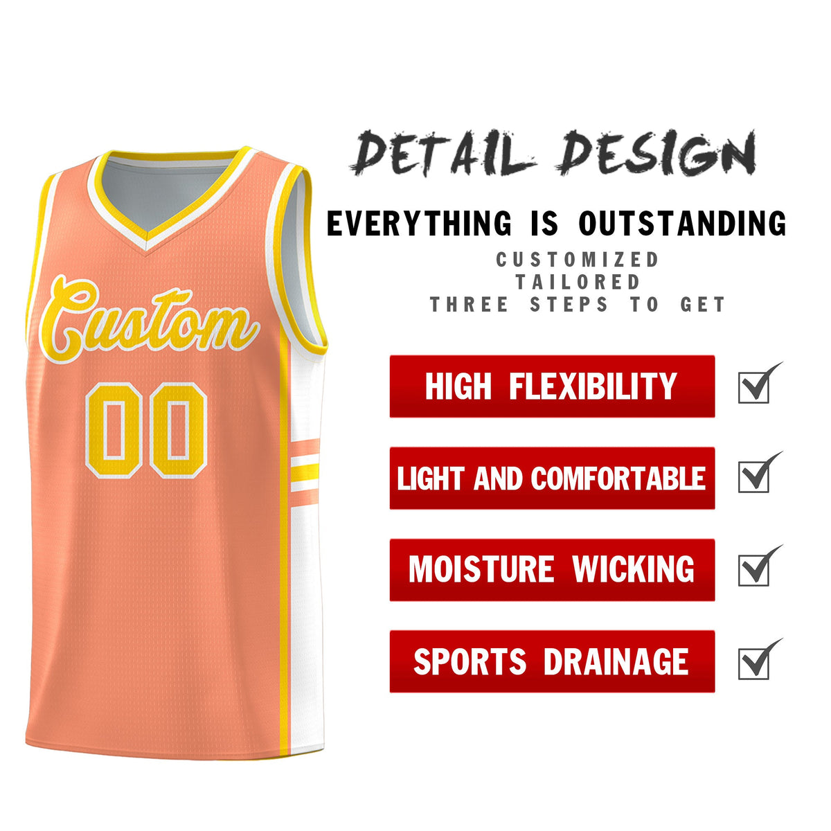 Custom Youth Basketball Jersey - Light Orange White Two-Tone Classic Varsity Uniform