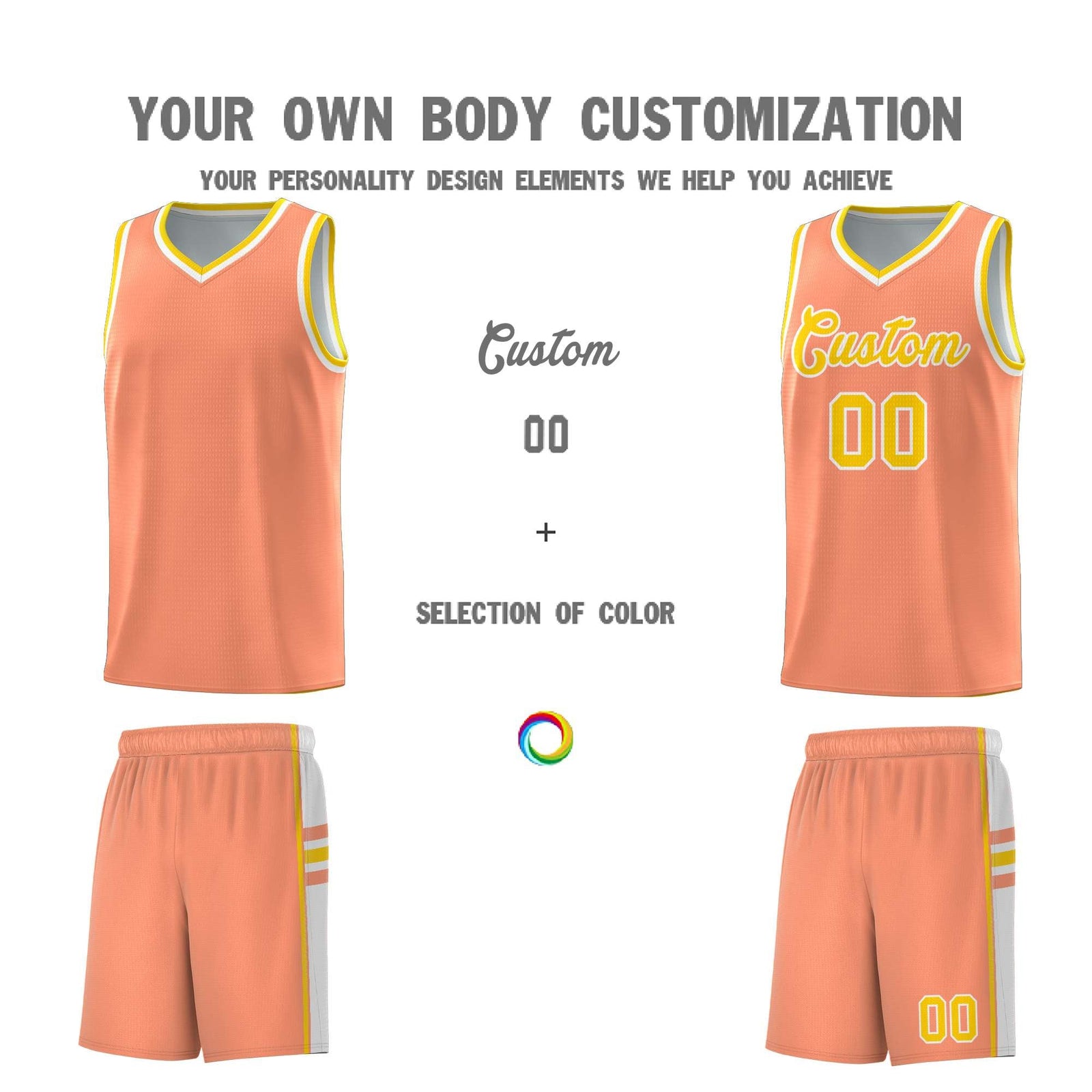 Custom Youth Basketball Jersey - Light Orange White Two-Tone Classic Varsity Uniform