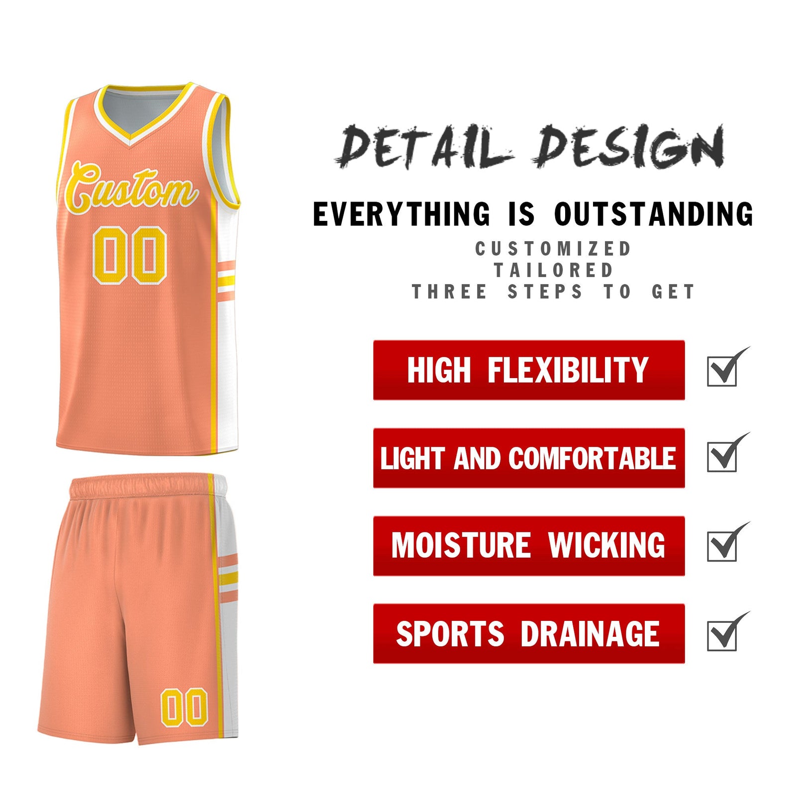 Custom Youth Basketball Jersey - Light Orange White Two-Tone Classic Varsity Uniform