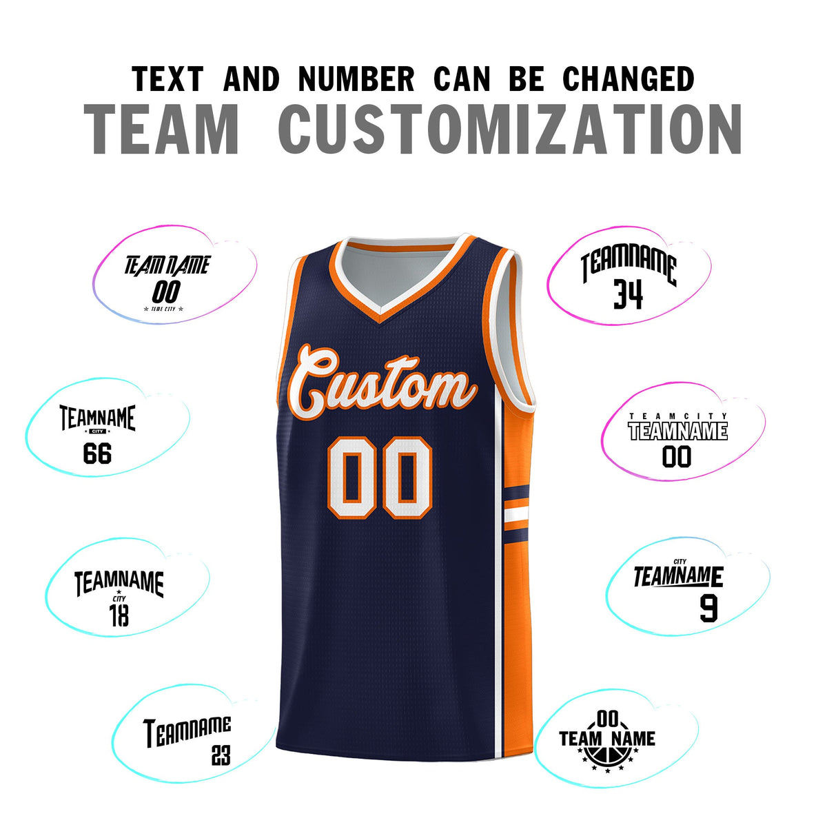 Custom Youth Basketball Jersey - Navy Orange Two-Tone Classic Varsity Uniform