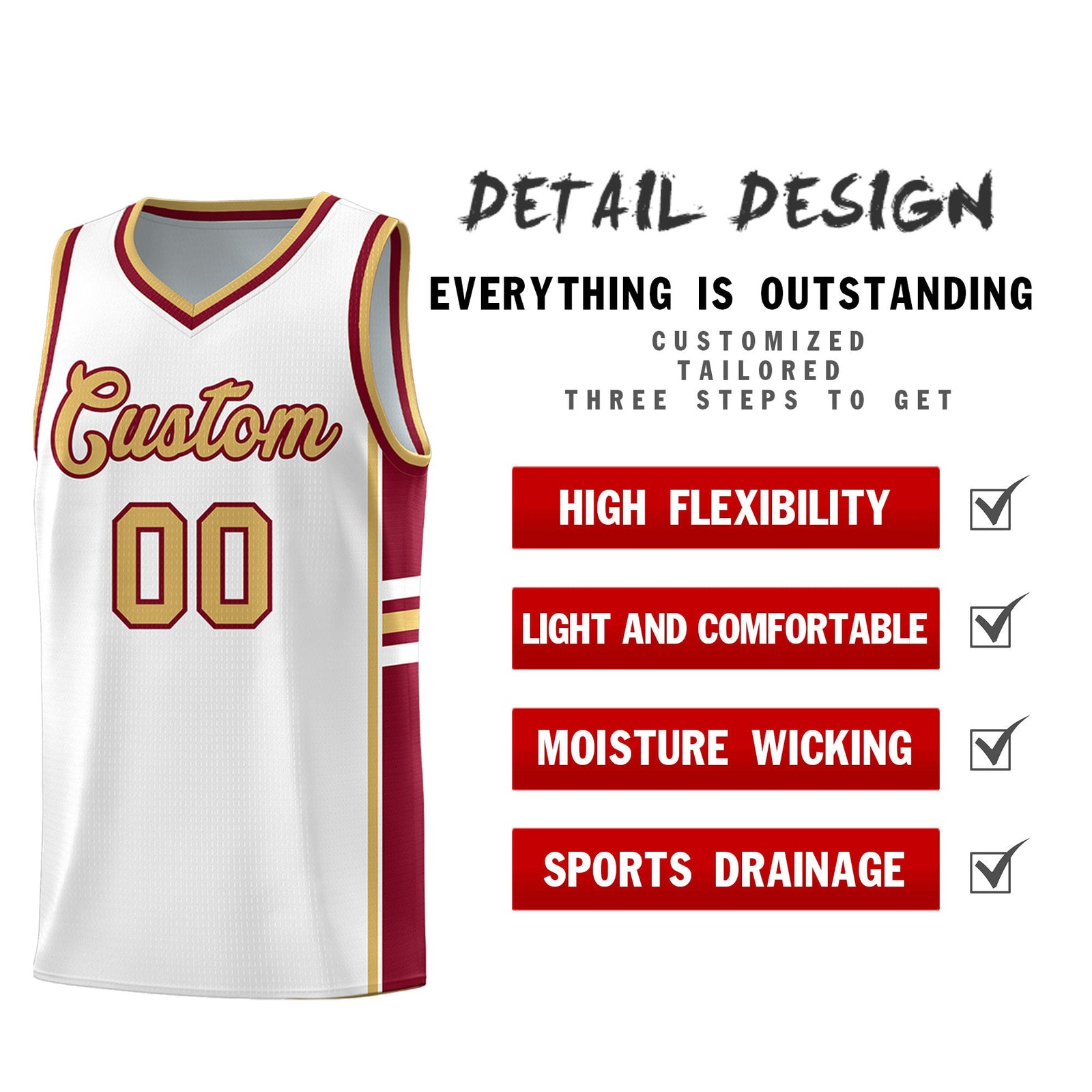 Custom Youth Basketball Jersey - White Crimson Two-Tone Varsity Jersey Set