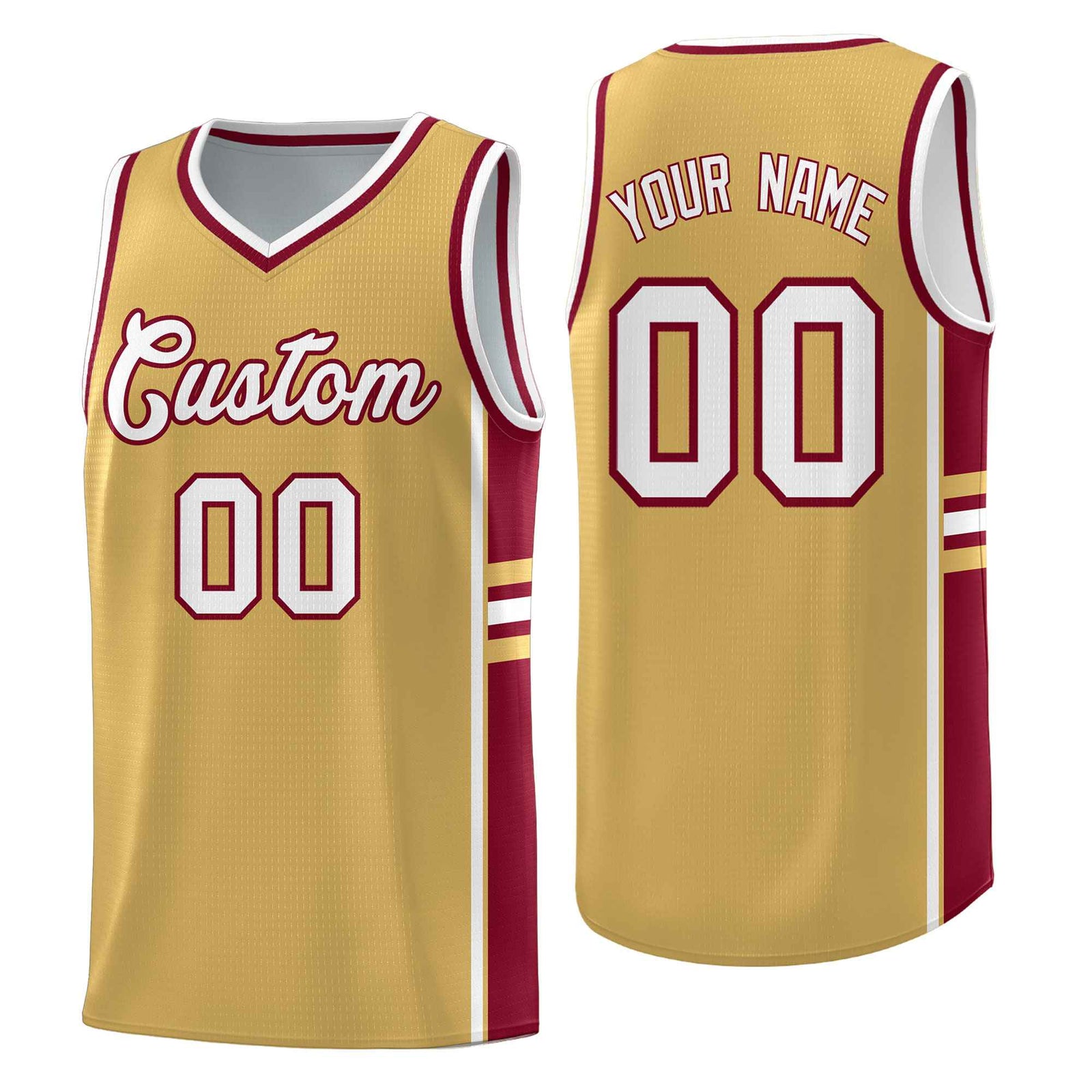 Custom Youth Basketball Jersey - Old Gold Crimson Two-Tone Classic Varsity Uniform