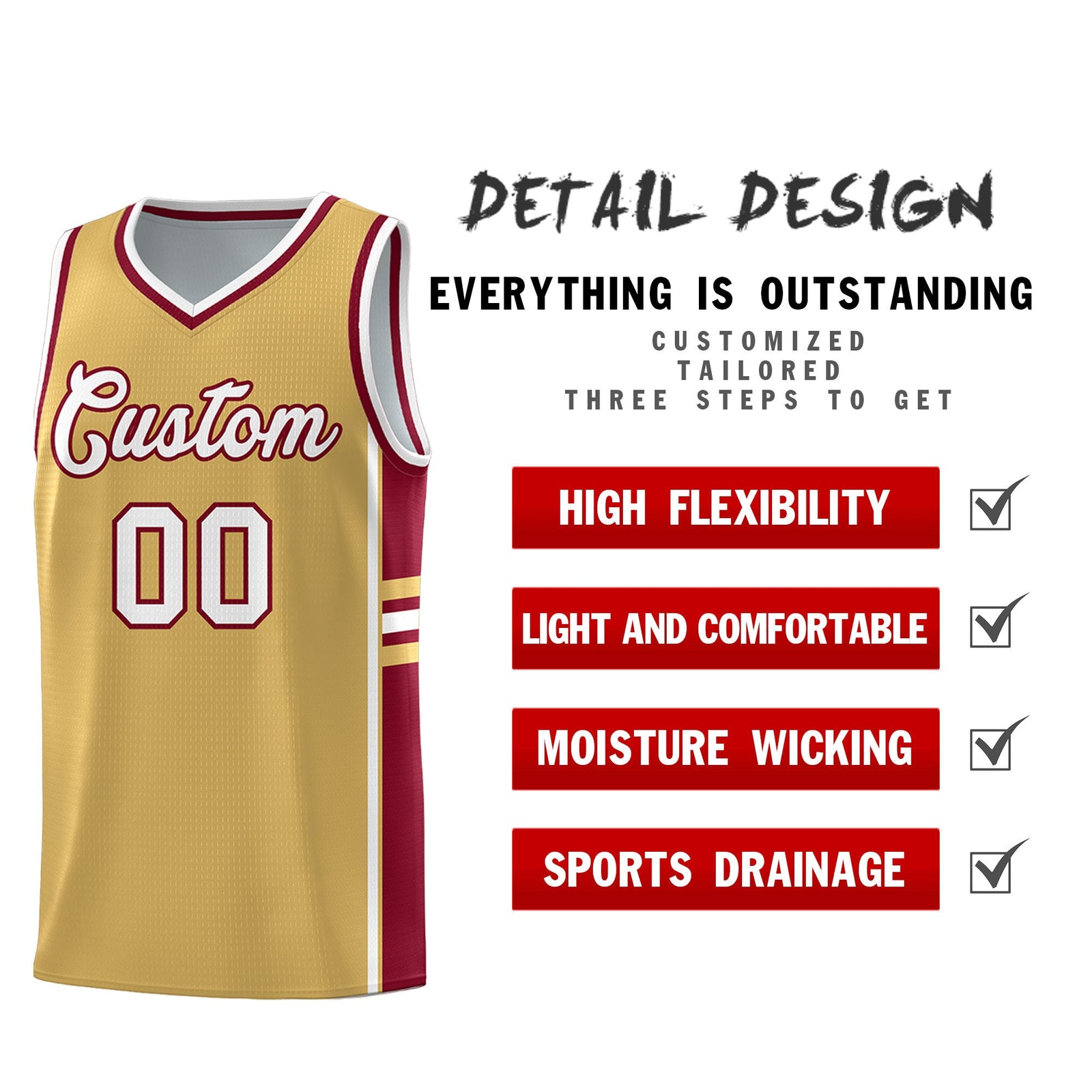Custom Youth Basketball Jersey - Old Gold Crimson Two-Tone Classic Varsity Uniform