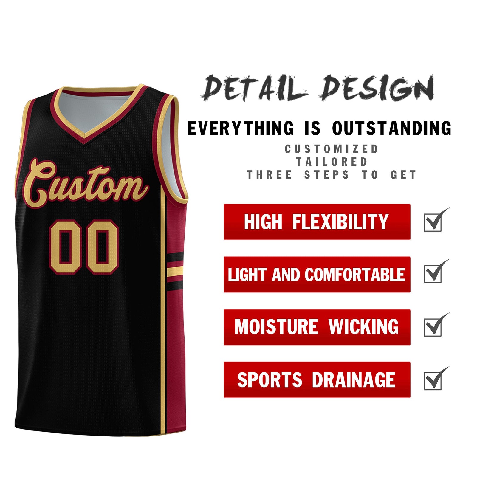 Custom Youth Basketball Jersey - Black Crimson Two-Tone Varsity Jersey Set
