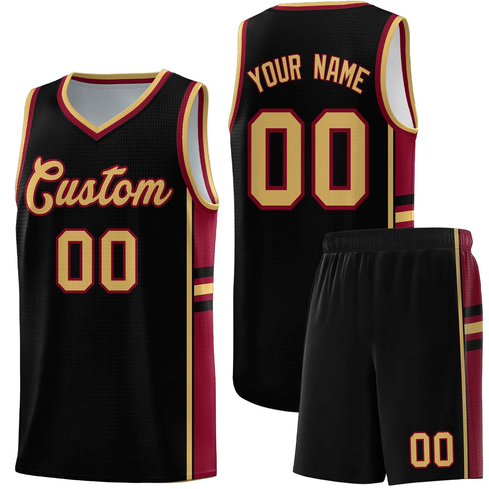 Custom Youth Basketball Jersey - Black Crimson Two-Tone Varsity Jersey Set