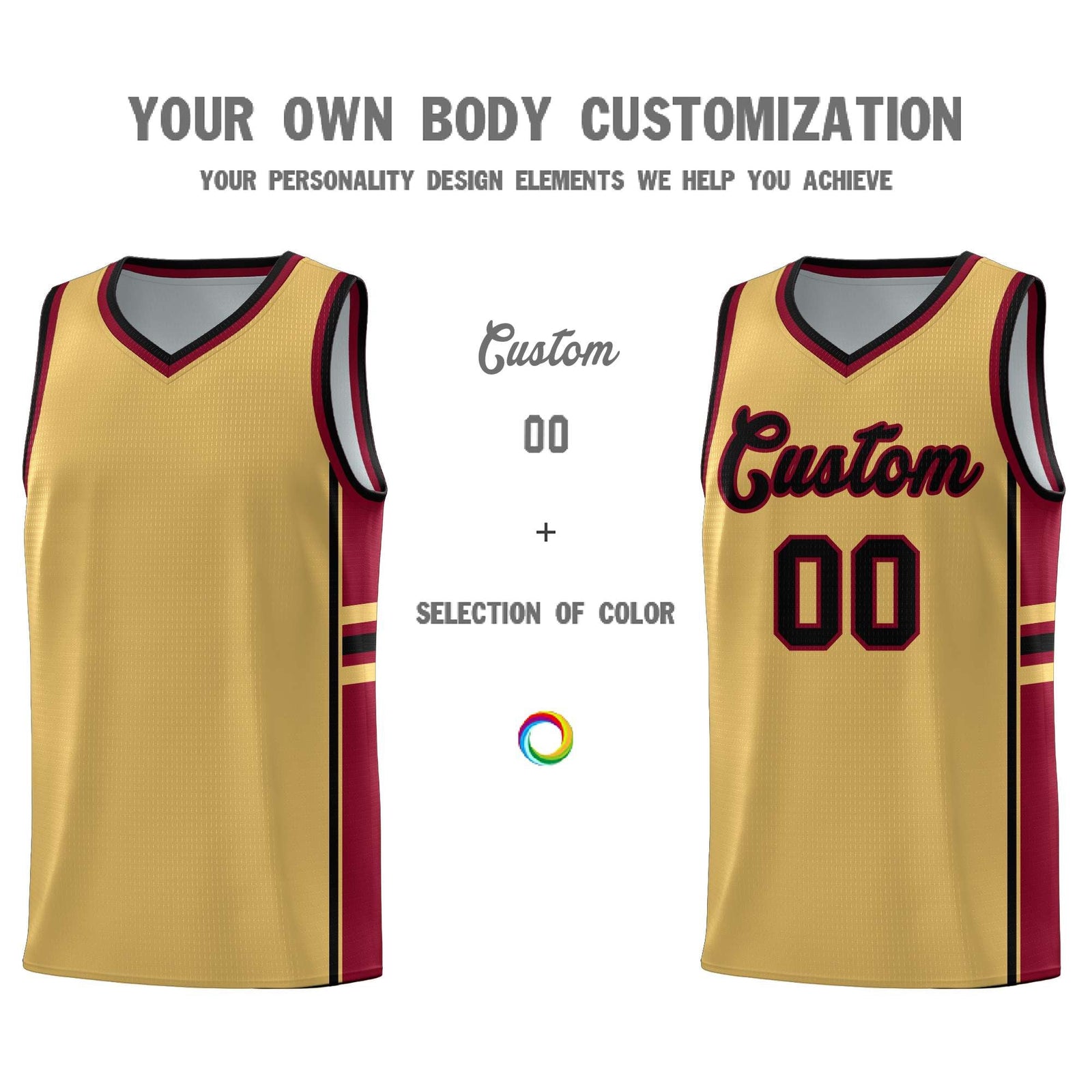 Custom Youth Basketball Jersey - Old Gold Crimson Two-Tone Classic Varsity Uniform