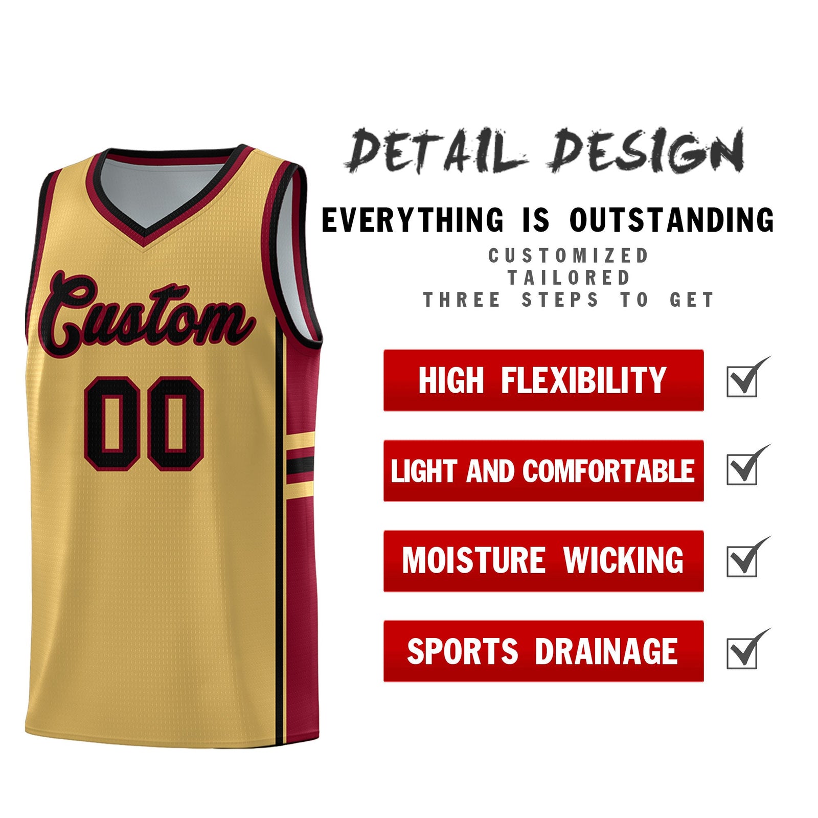 Custom Youth Basketball Jersey - Old Gold Crimson Two-Tone Classic Varsity Uniform
