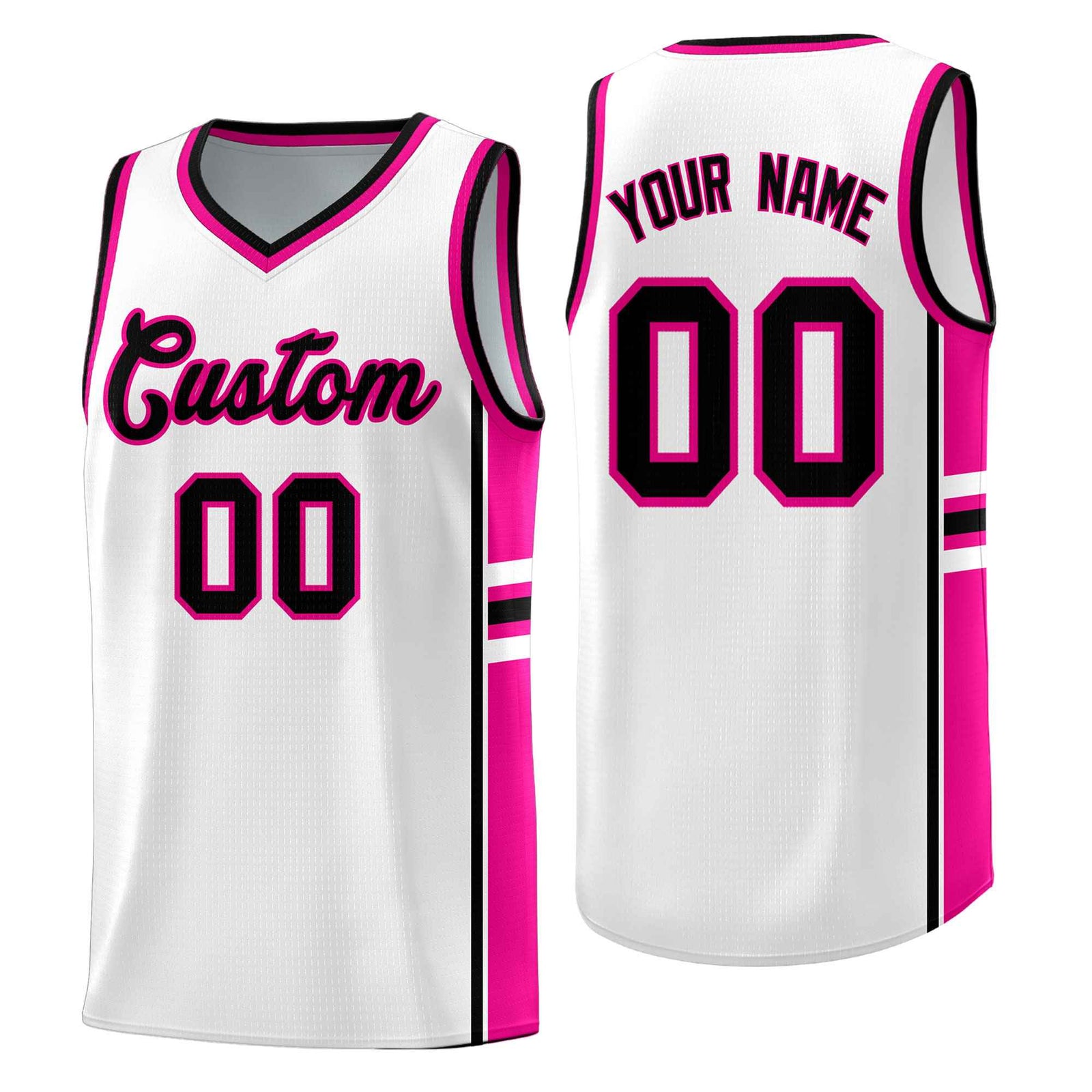 Custom Youth Basketball Jersey - White Pink Two-Tone Varsity Jersey Set
