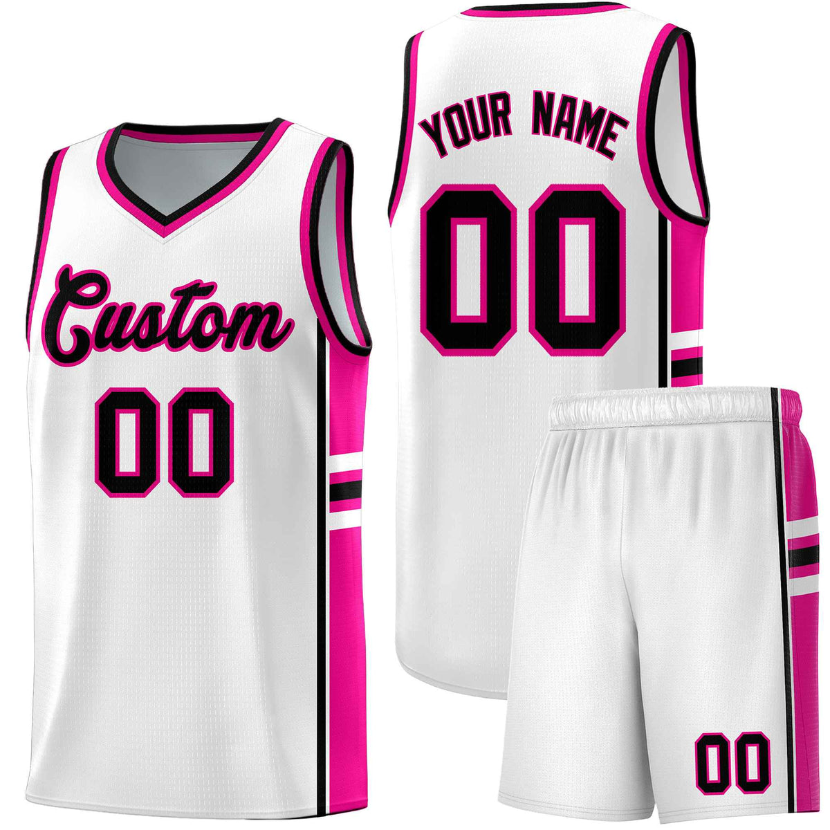 Custom Youth Basketball Jersey - White Pink Two-Tone Varsity Jersey Set