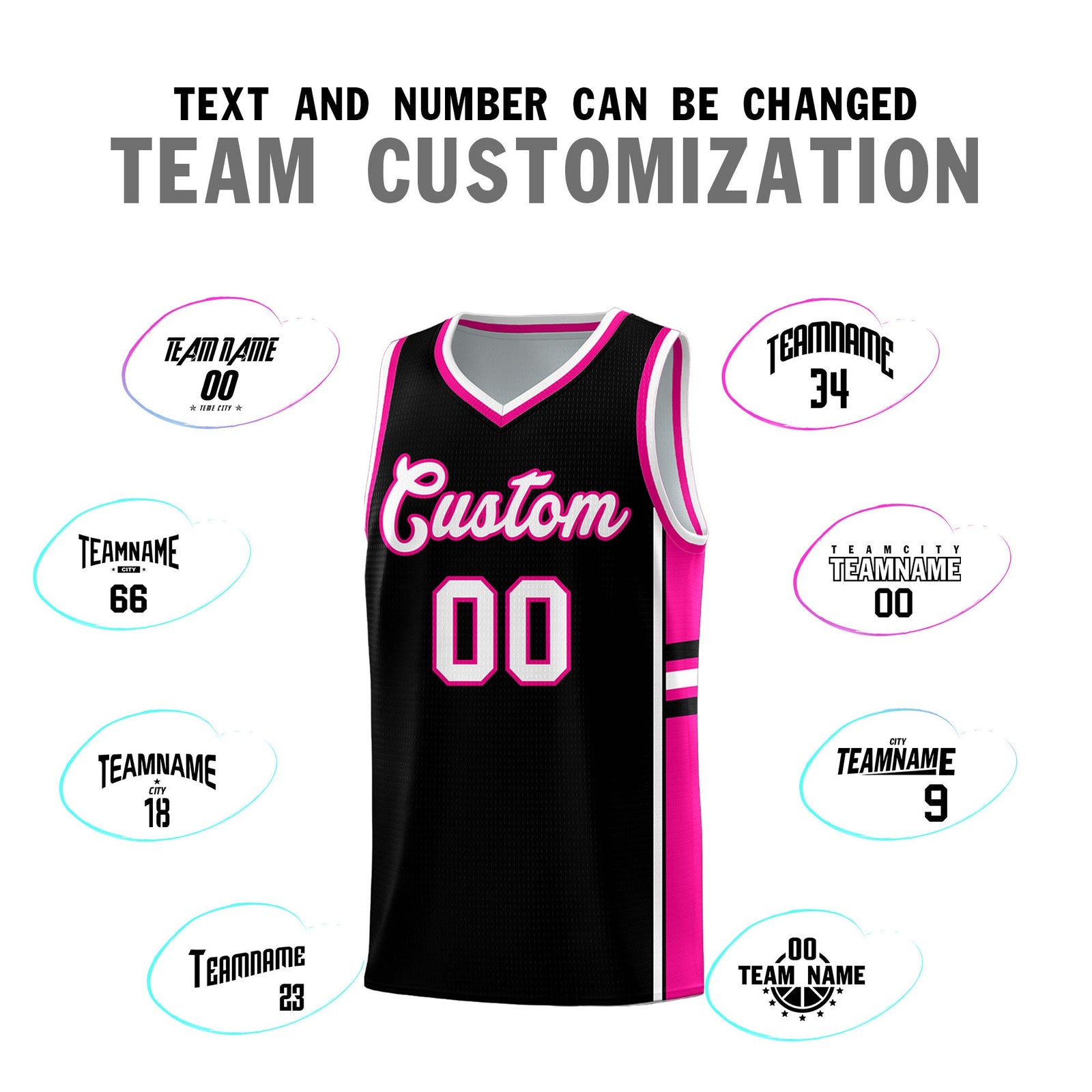 Custom Youth Basketball Jersey - Black Pink Two-Tone Classic Varsity Uniform