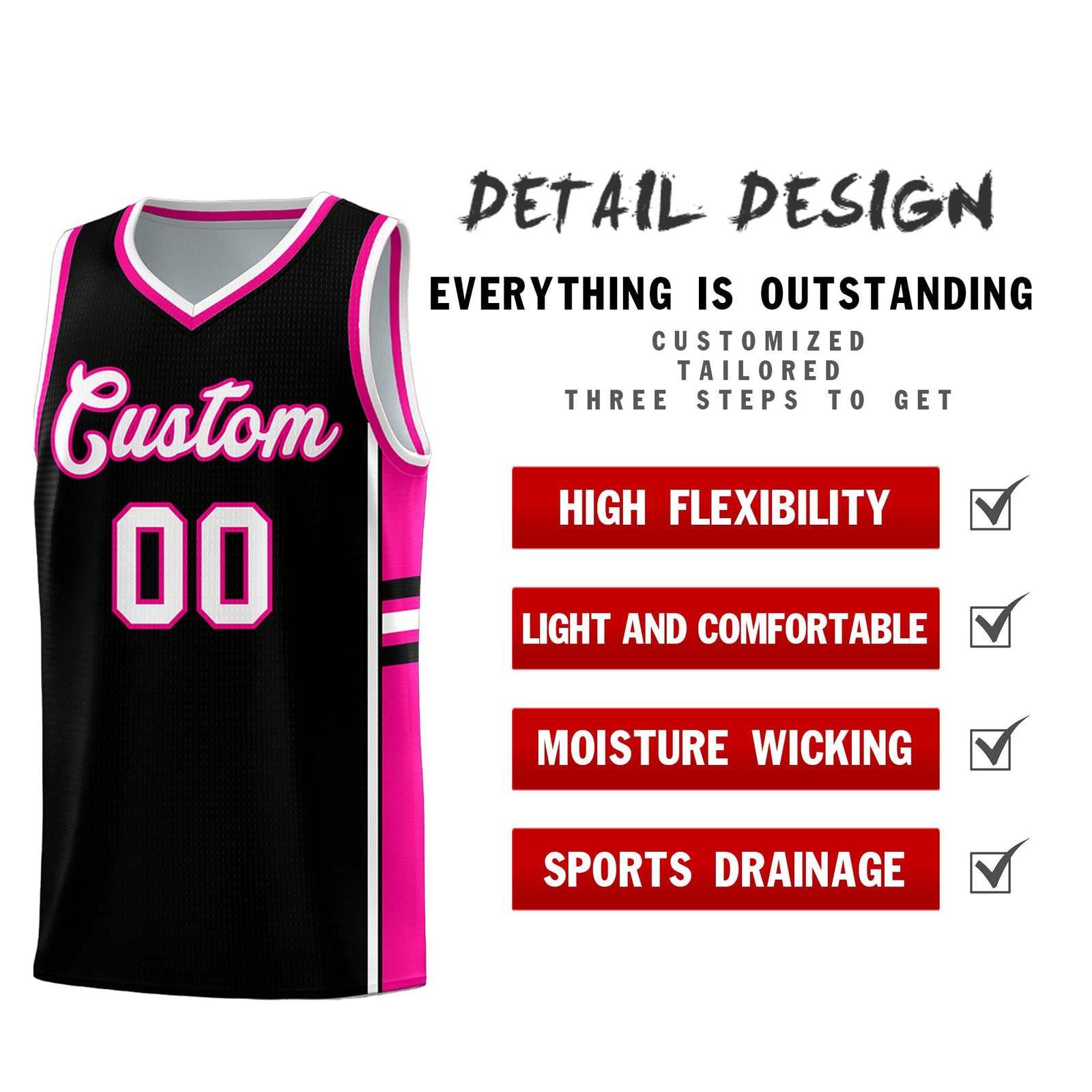 Custom Youth Basketball Jersey - Black Pink Two-Tone Classic Varsity Uniform