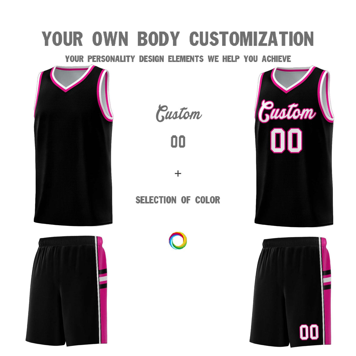 Custom Youth Basketball Jersey - Black Pink Two-Tone Classic Varsity Uniform