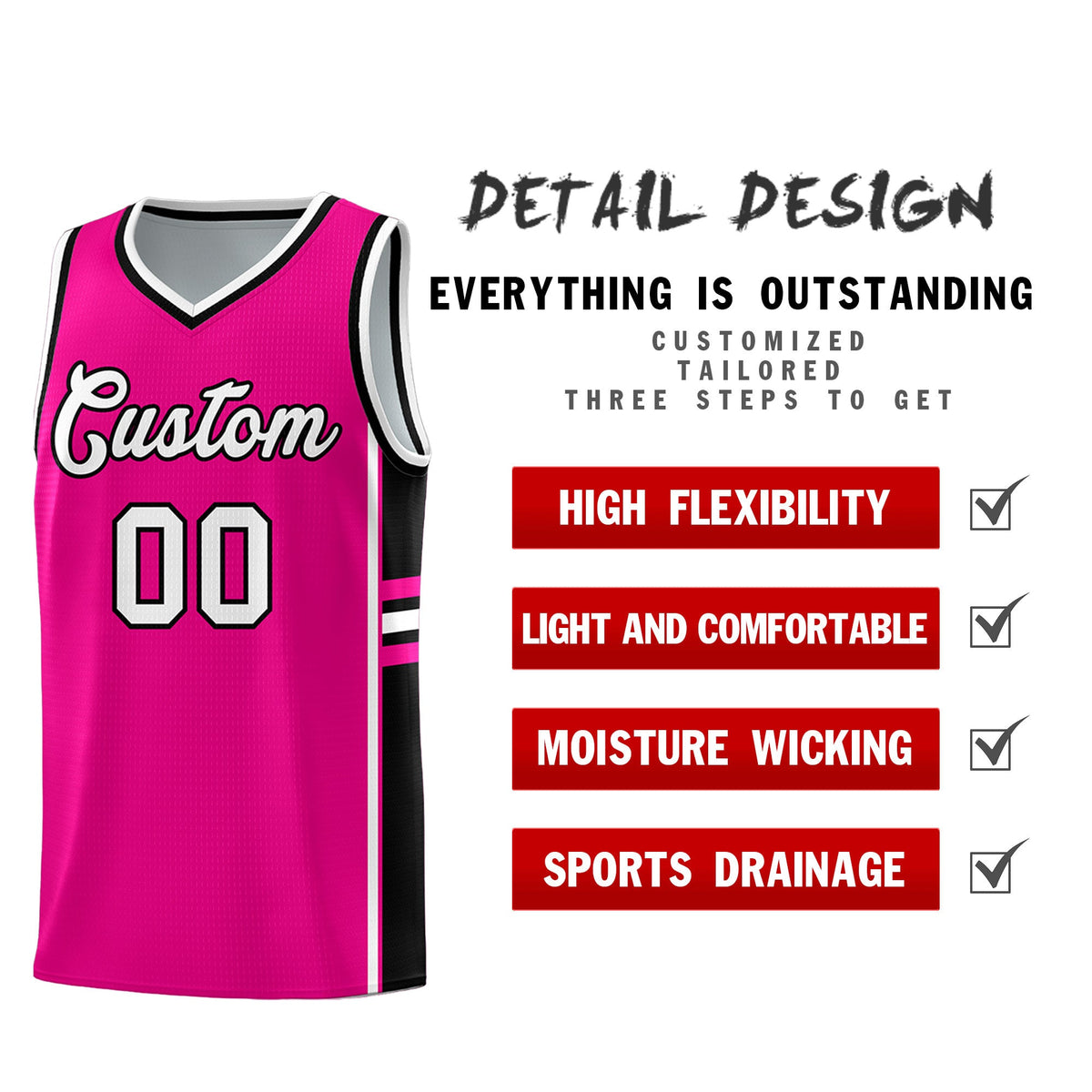 Custom Youth Basketball Jersey - Pink Black Personalized Varsity Two-Tone Uniform