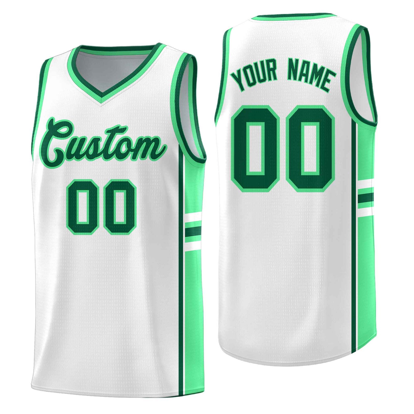 Custom Youth Basketball Jersey - White Green Two-Tone Varsity Jersey Set