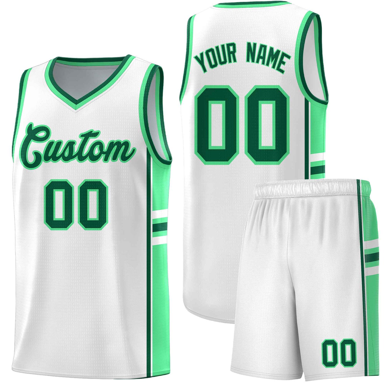 Custom Youth Basketball Jersey - White Green Two-Tone Varsity Jersey Set