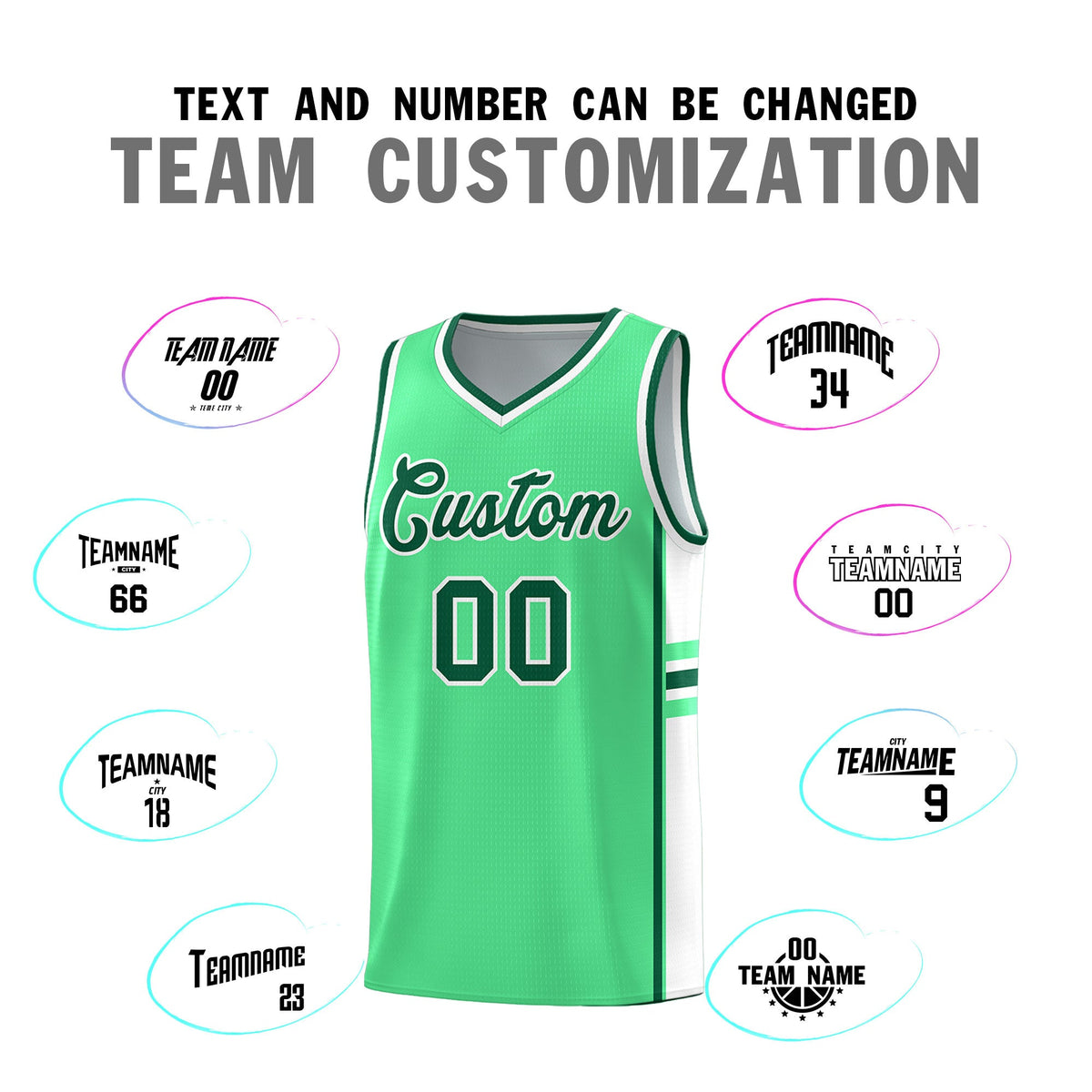 Custom Youth Basketball Jersey - Green White Personalized Varsity Two-Tone Uniform