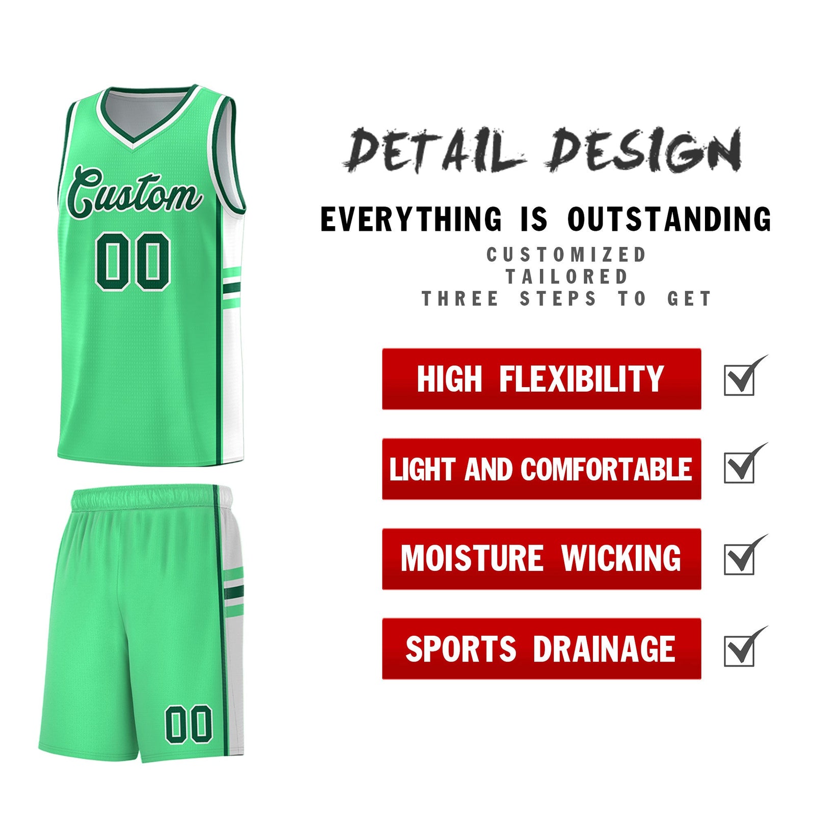 Custom Youth Basketball Jersey - Green White Personalized Varsity Two-Tone Uniform