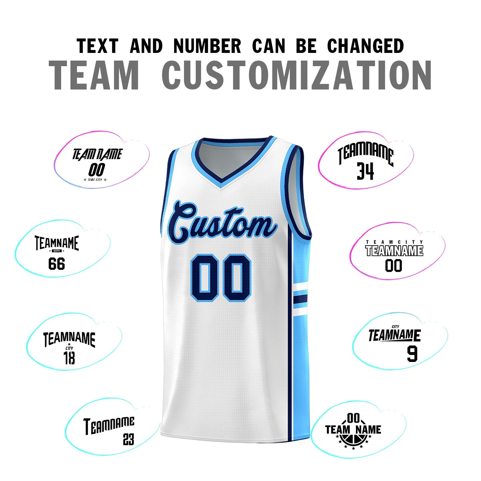 Custom Youth Basketball Jersey - White Powder Blue Two-Tone Varsity Jersey Set