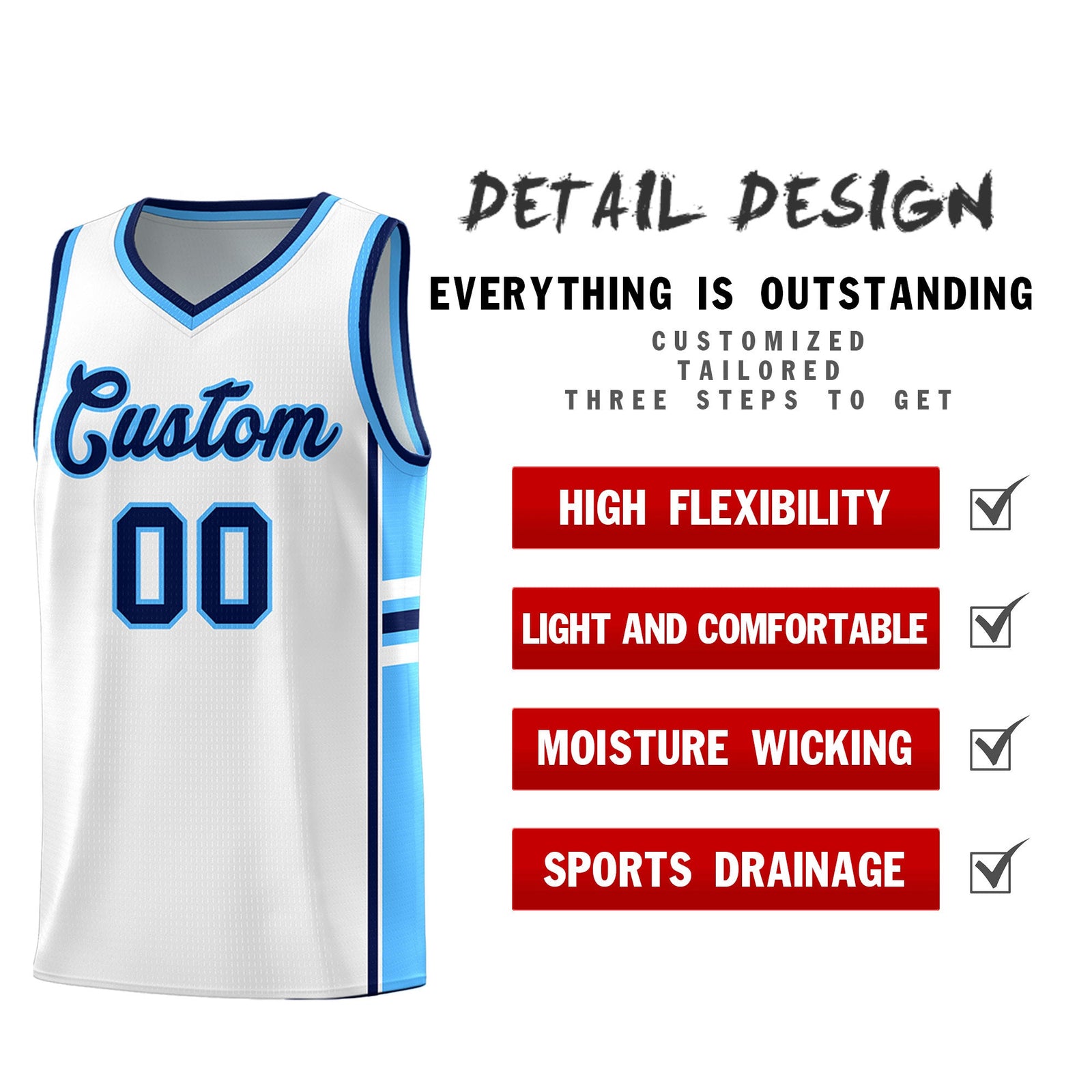 Custom Youth Basketball Jersey - White Powder Blue Two-Tone Varsity Jersey Set