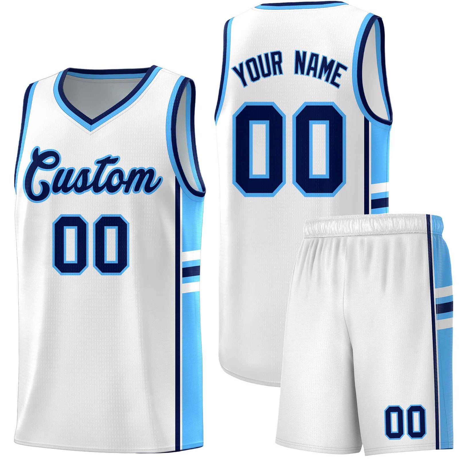 Custom Youth Basketball Jersey - White Powder Blue Two-Tone Varsity Jersey Set