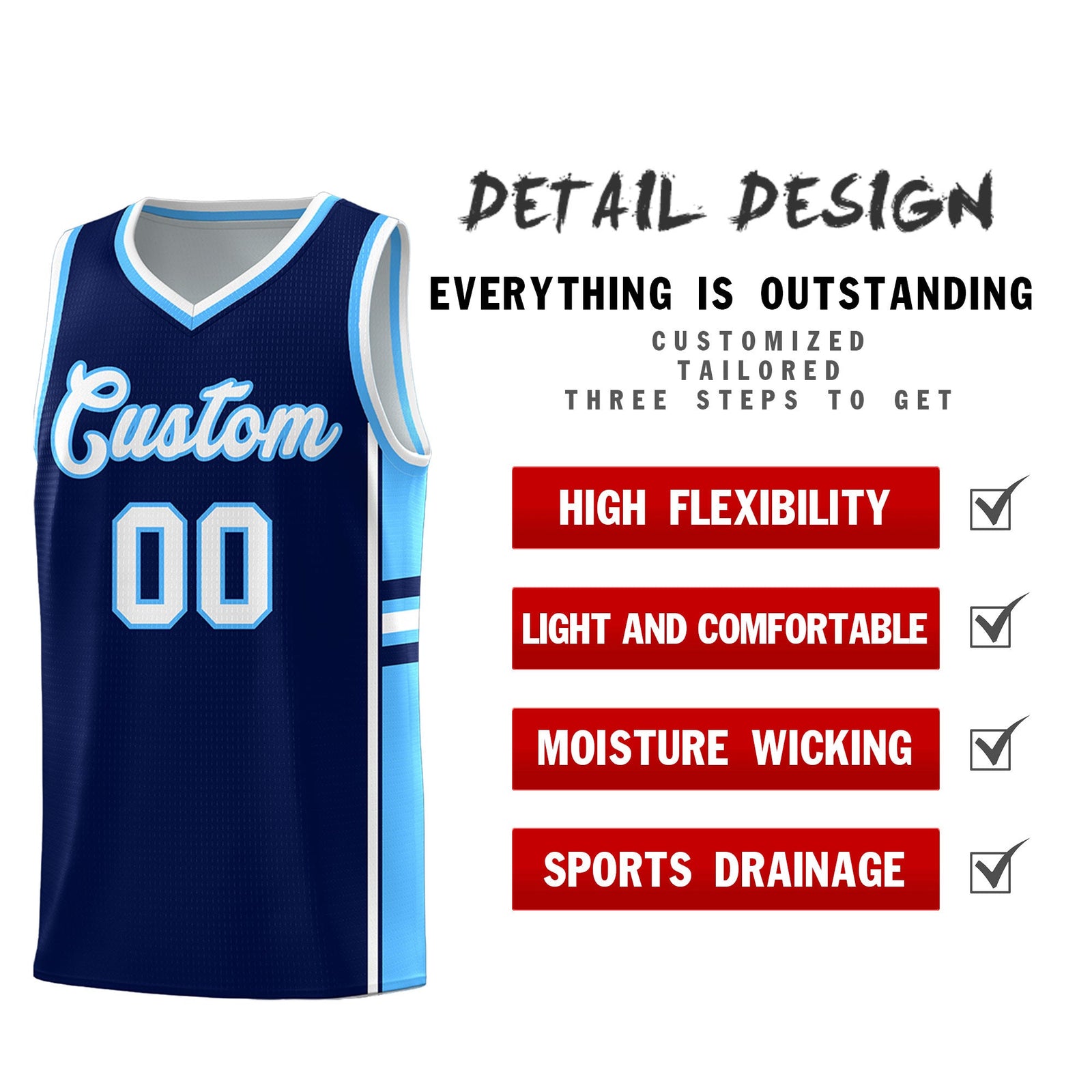 Custom Youth Basketball Jersey - Navy Powder Blue Two-Tone Classic Varsity Uniform