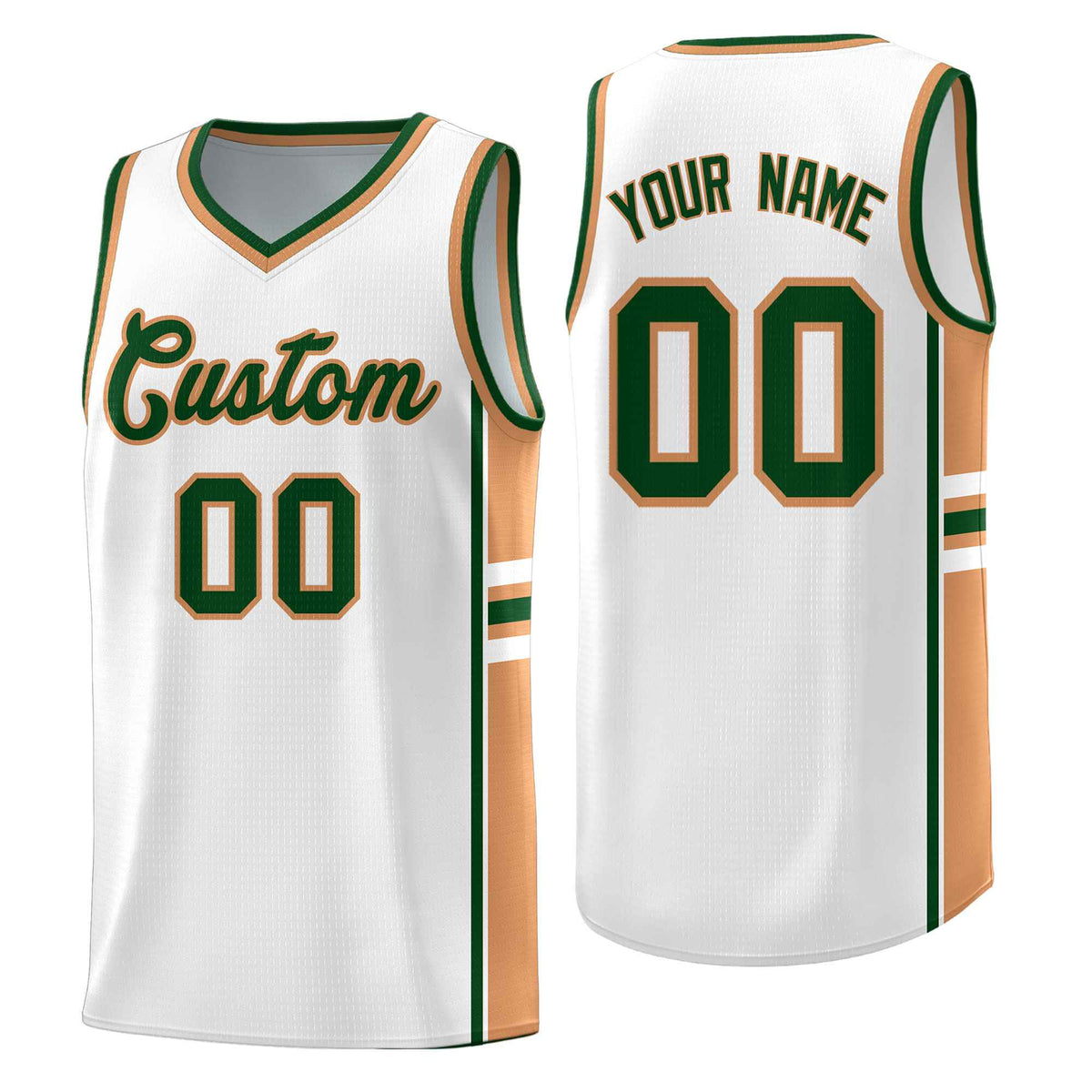 Custom Youth Basketball Jersey - White Buckskin Brown Two-Tone Varsity Jersey Set
