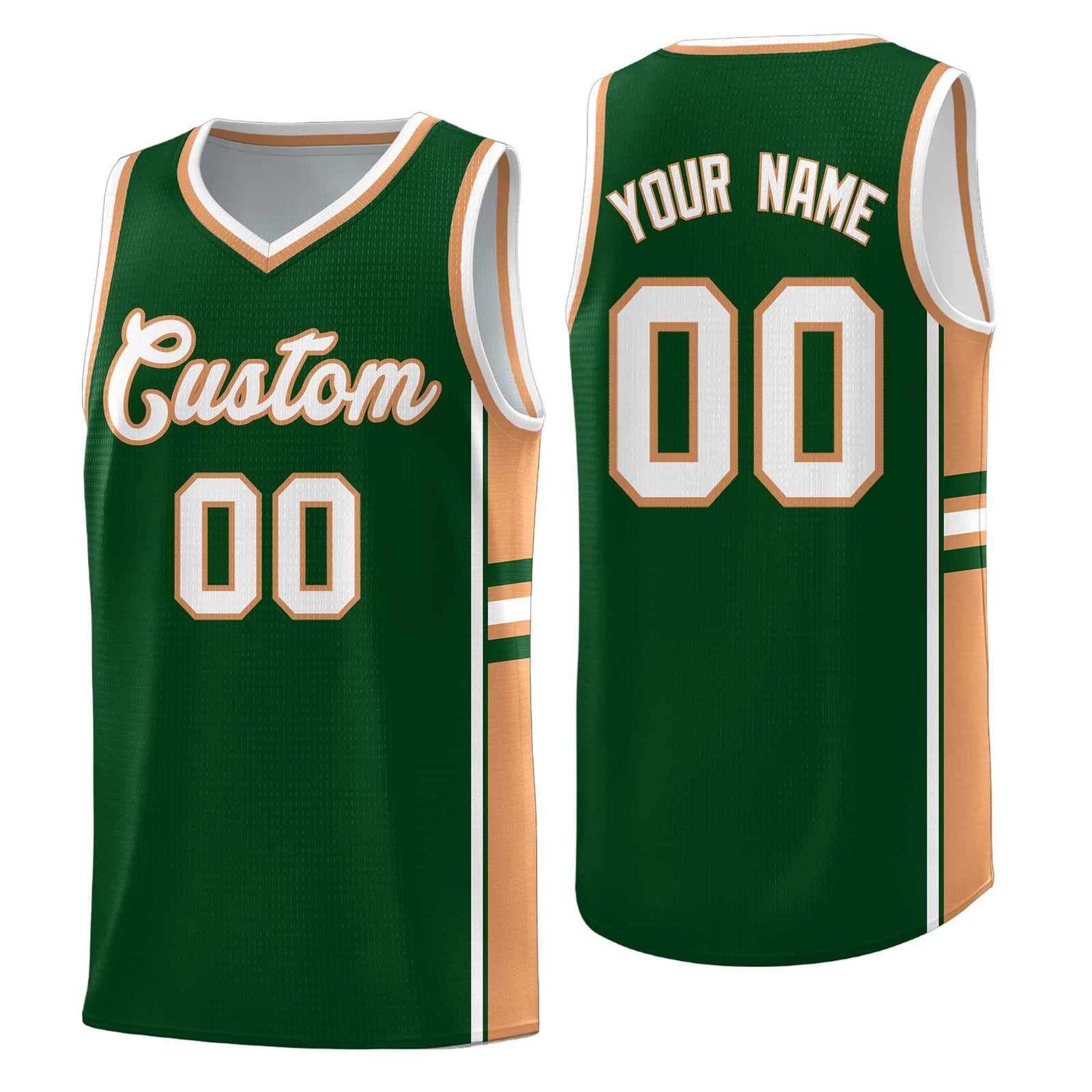 Custom Youth Basketball Jersey - Green Buckskin Brown Two-Tone Classic Varsity Uniform