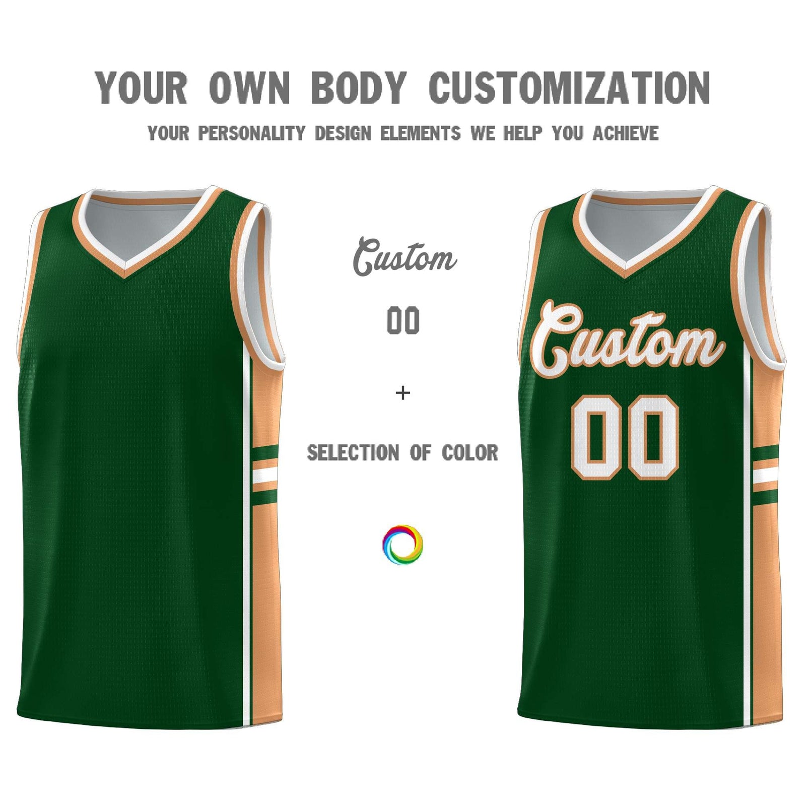 Custom Youth Basketball Jersey - Green Buckskin Brown Two-Tone Classic Varsity Uniform